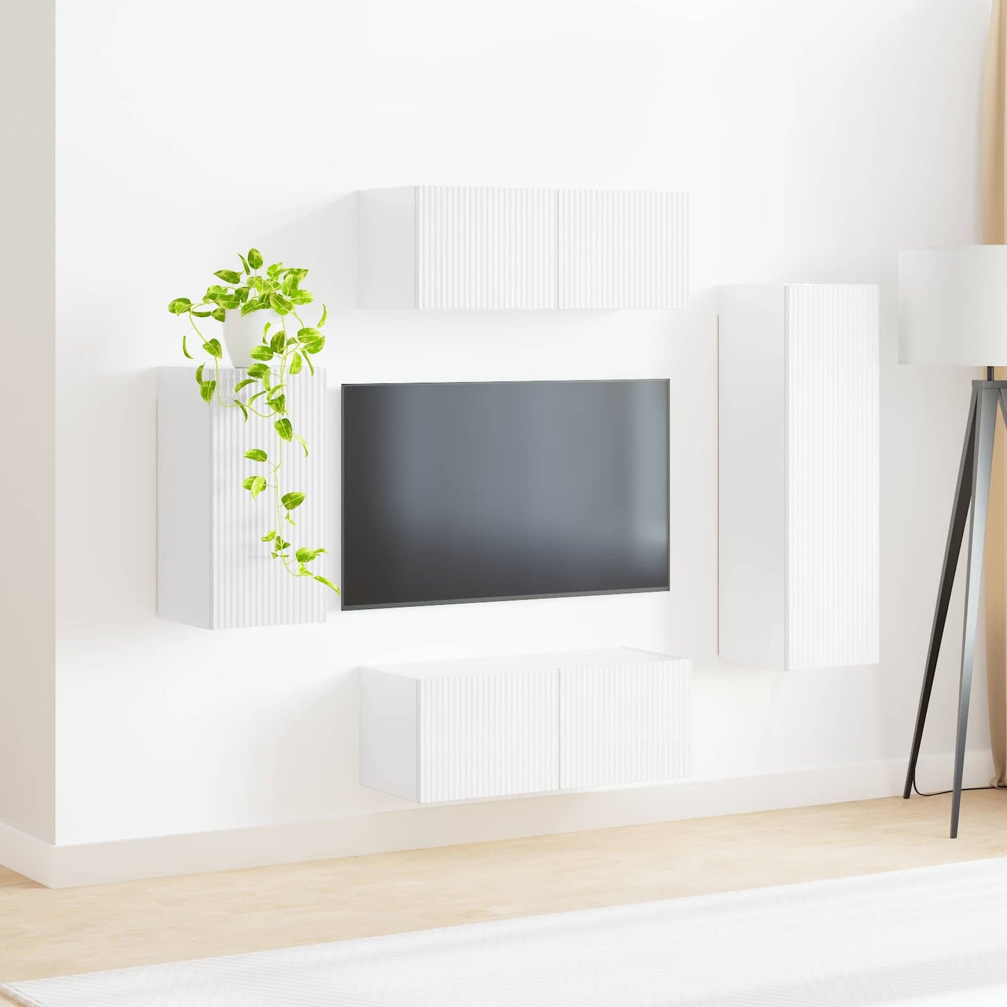 TV Cabinet Set 4 pcs High Gloss White Engineered Wood