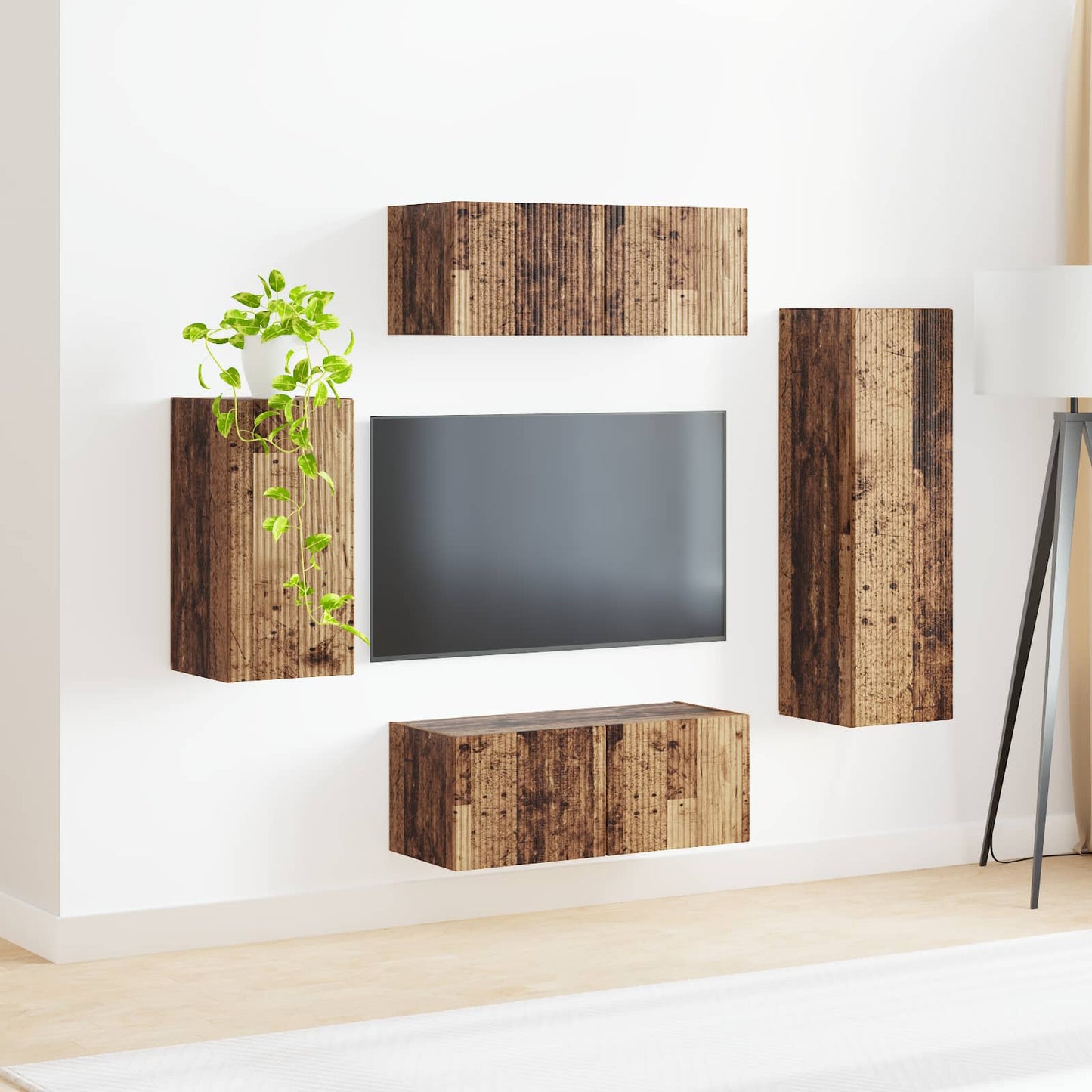 TV Cabinet Set Wall-mounted 4 pcs Old Wood Engineered Wood