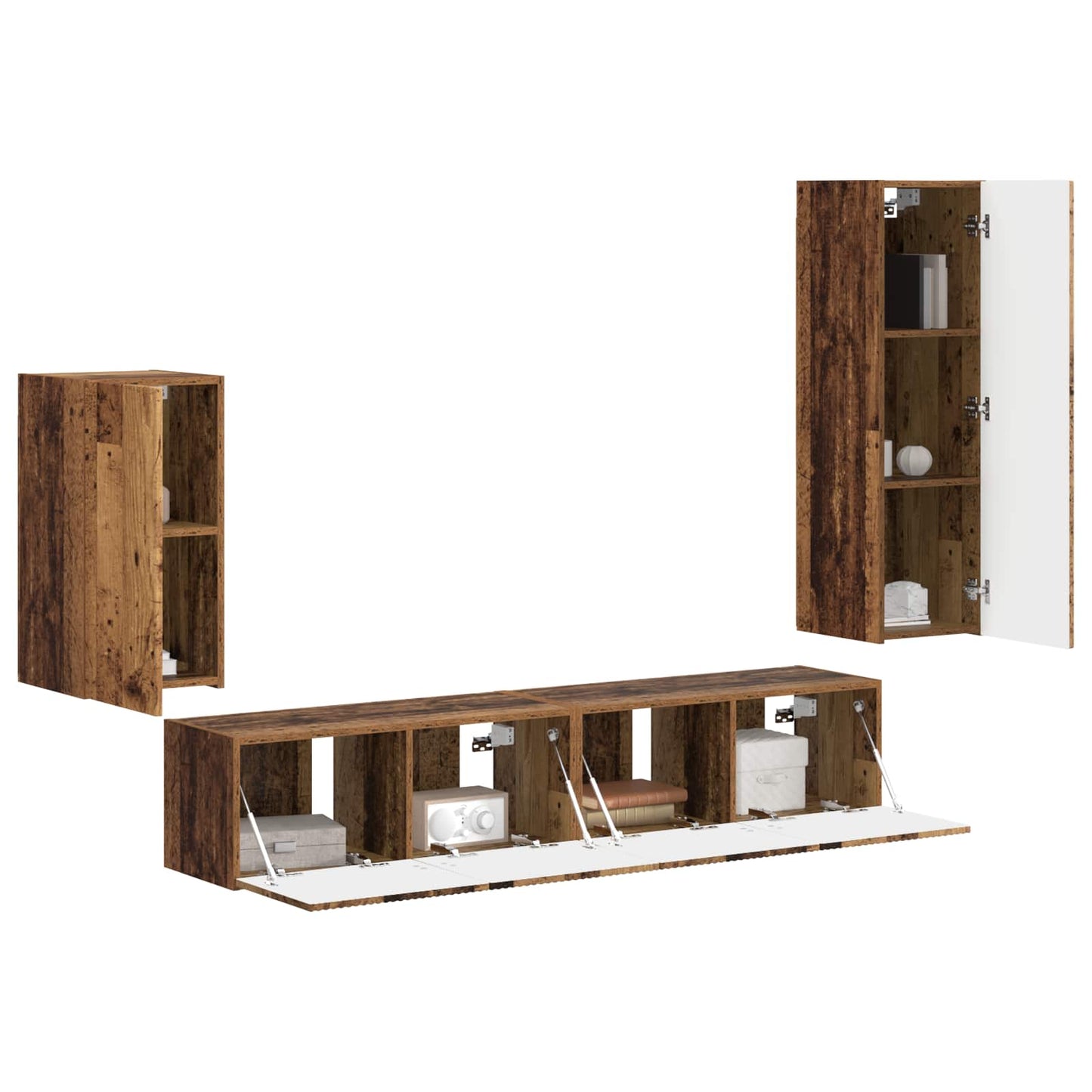 TV Cabinet Set Wall-mounted 4 pcs Old Wood Engineered Wood