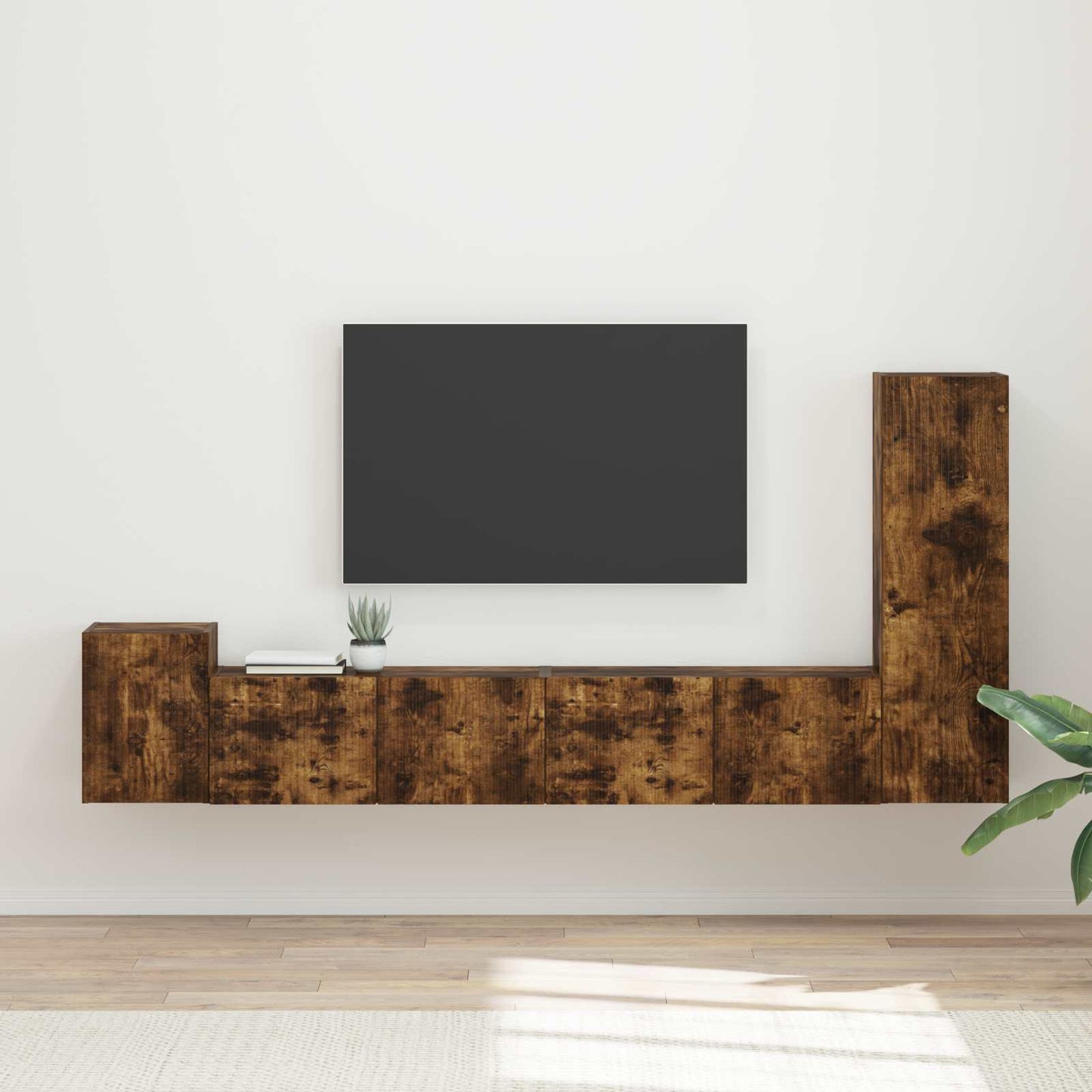 TV Cabinet Set Wall-mounted 3 pcs Smoked Oak Engineered Wood