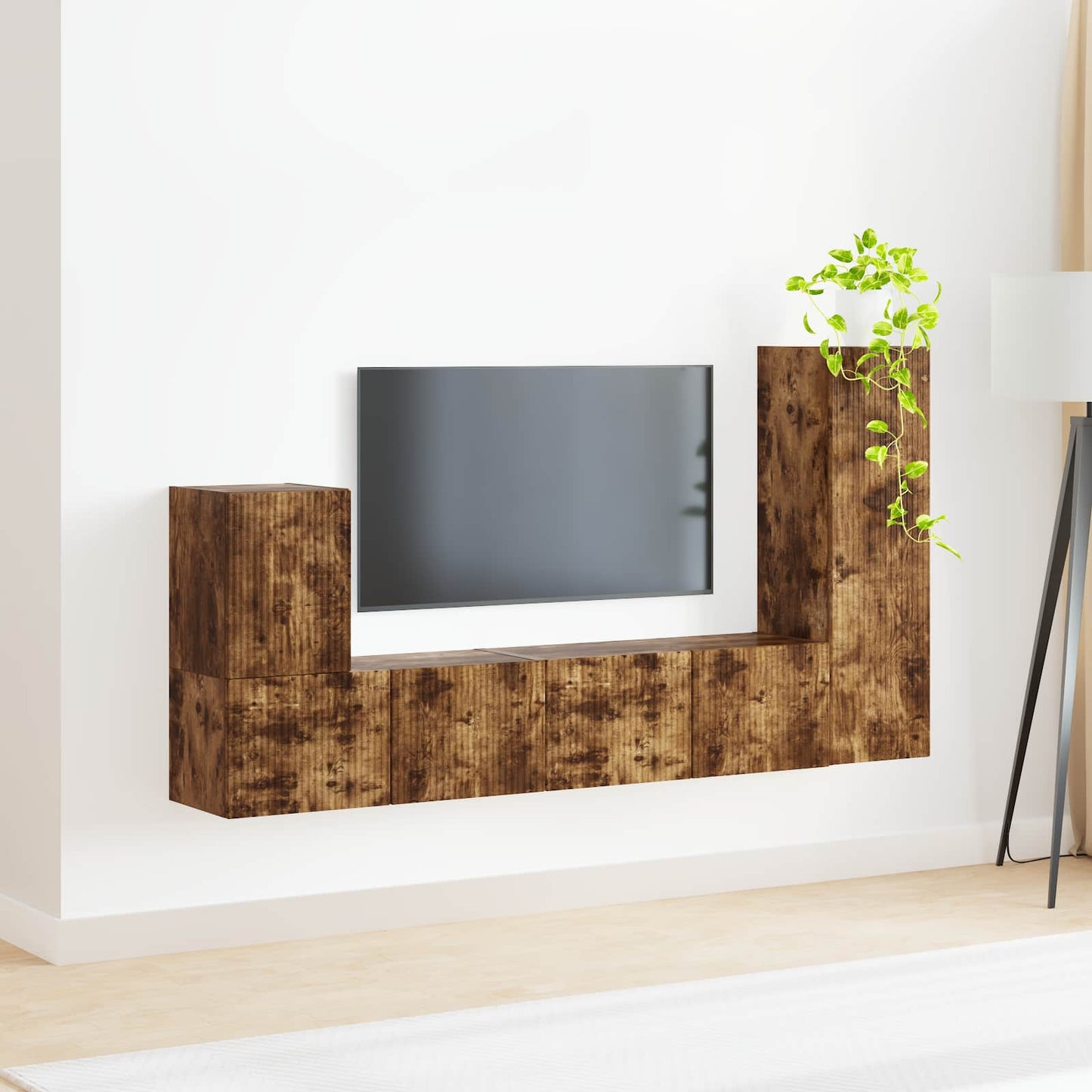 TV Cabinet Set Wall-mounted 3 pcs Smoked Oak Engineered Wood
