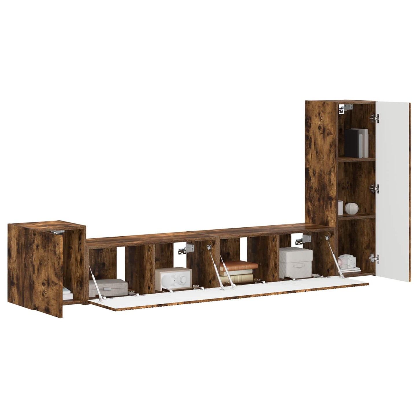 TV Cabinet Set Wall-mounted 3 pcs Smoked Oak Engineered Wood