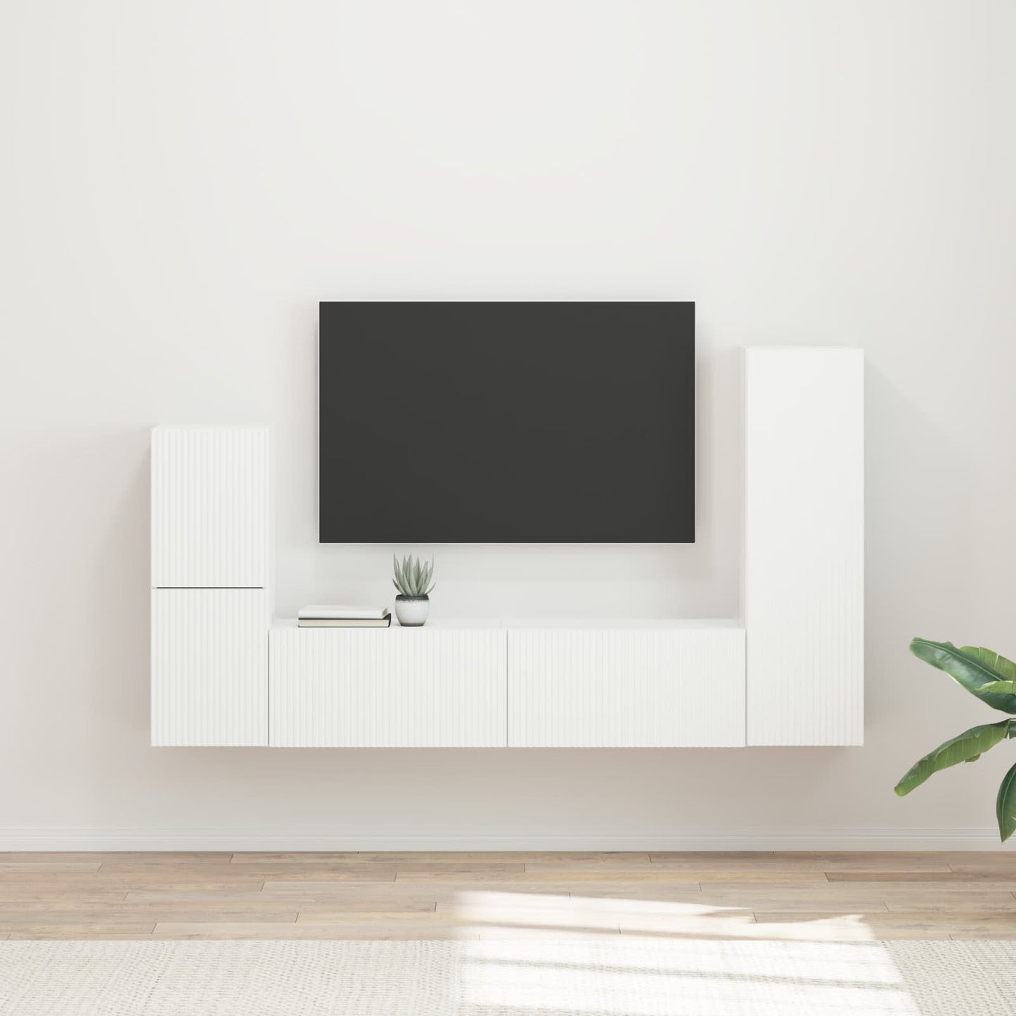 TV Cabinet Set Wall-mounted 4 pcs White Engineered Wood