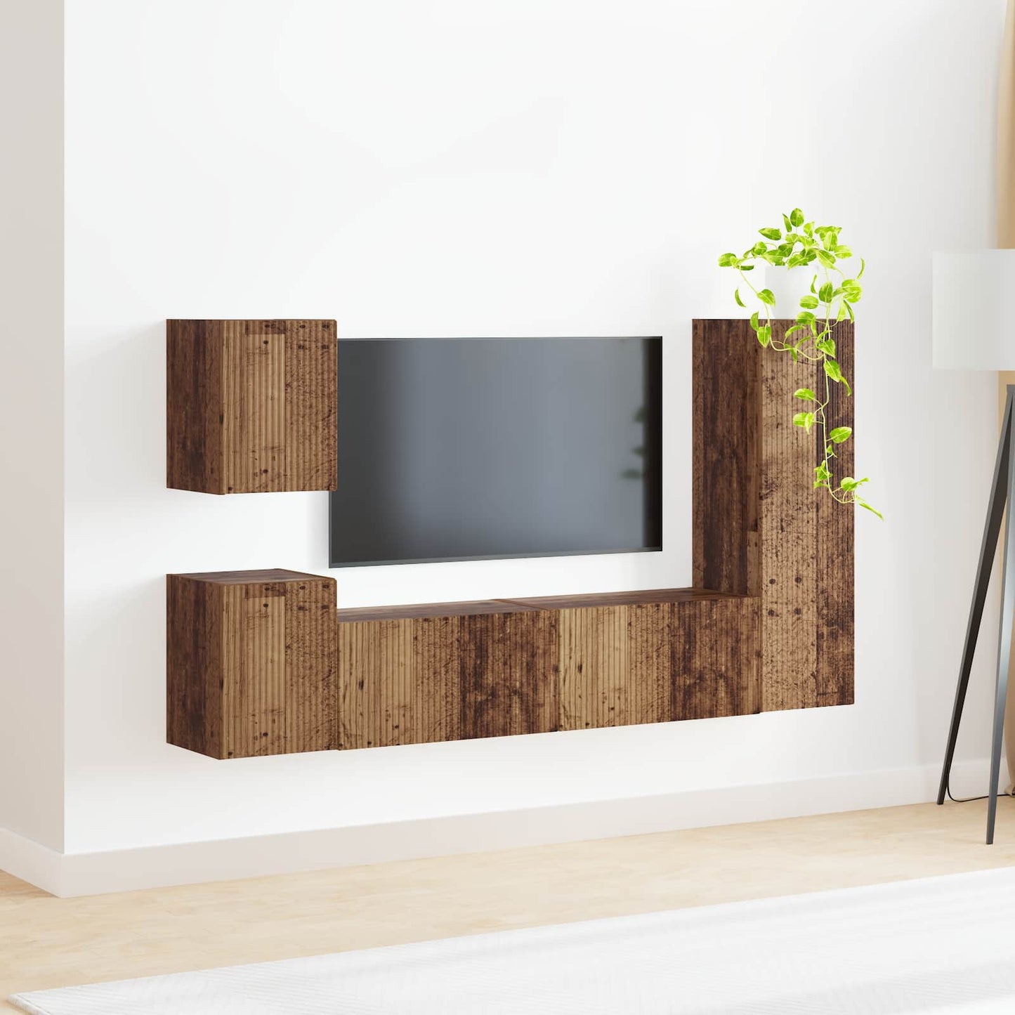 TV Cabinet Set Wall-mounted 4 pcs Old Wood Engineered Wood