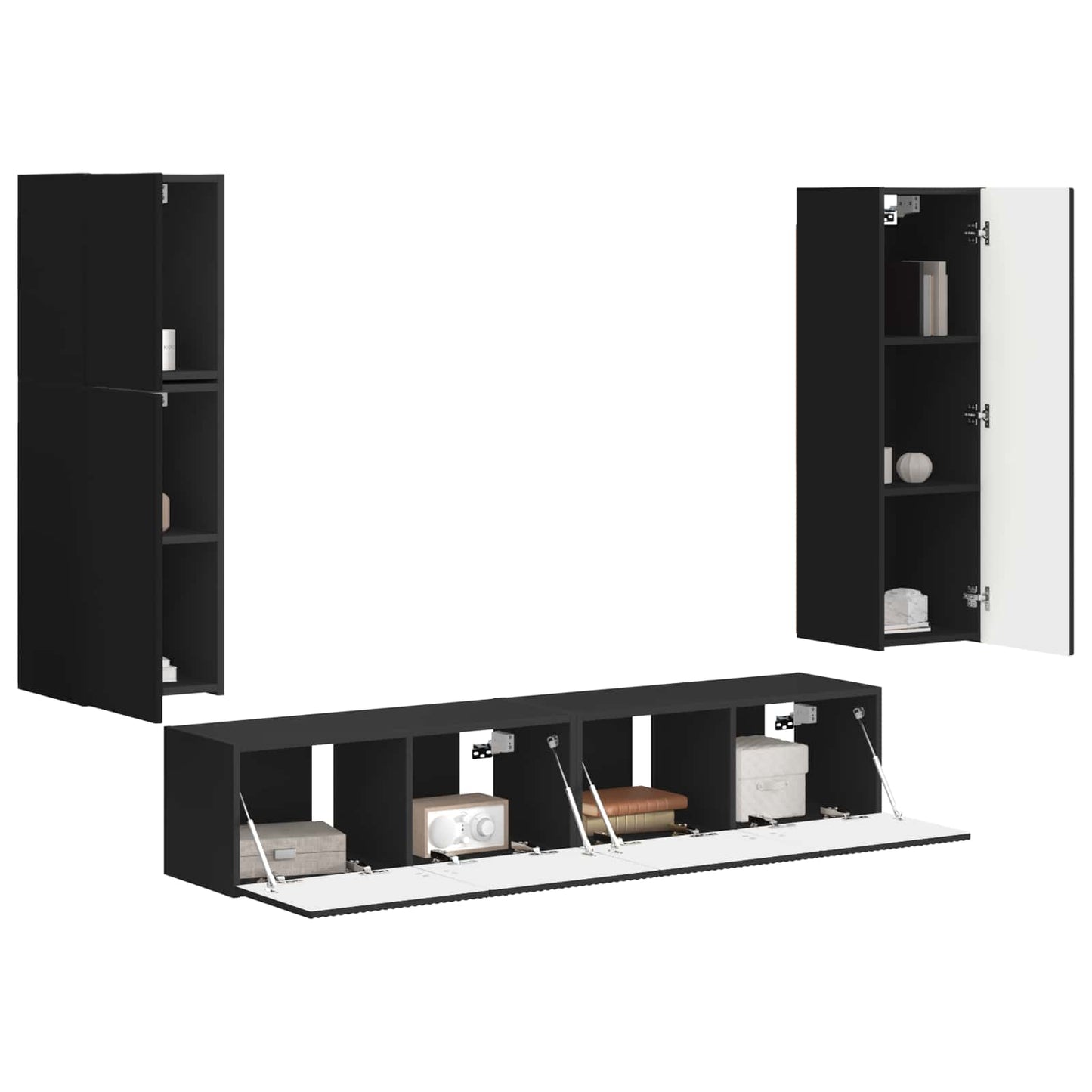 TV Cabinet Set Wall-mounted 4 pcs Black Engineered Wood