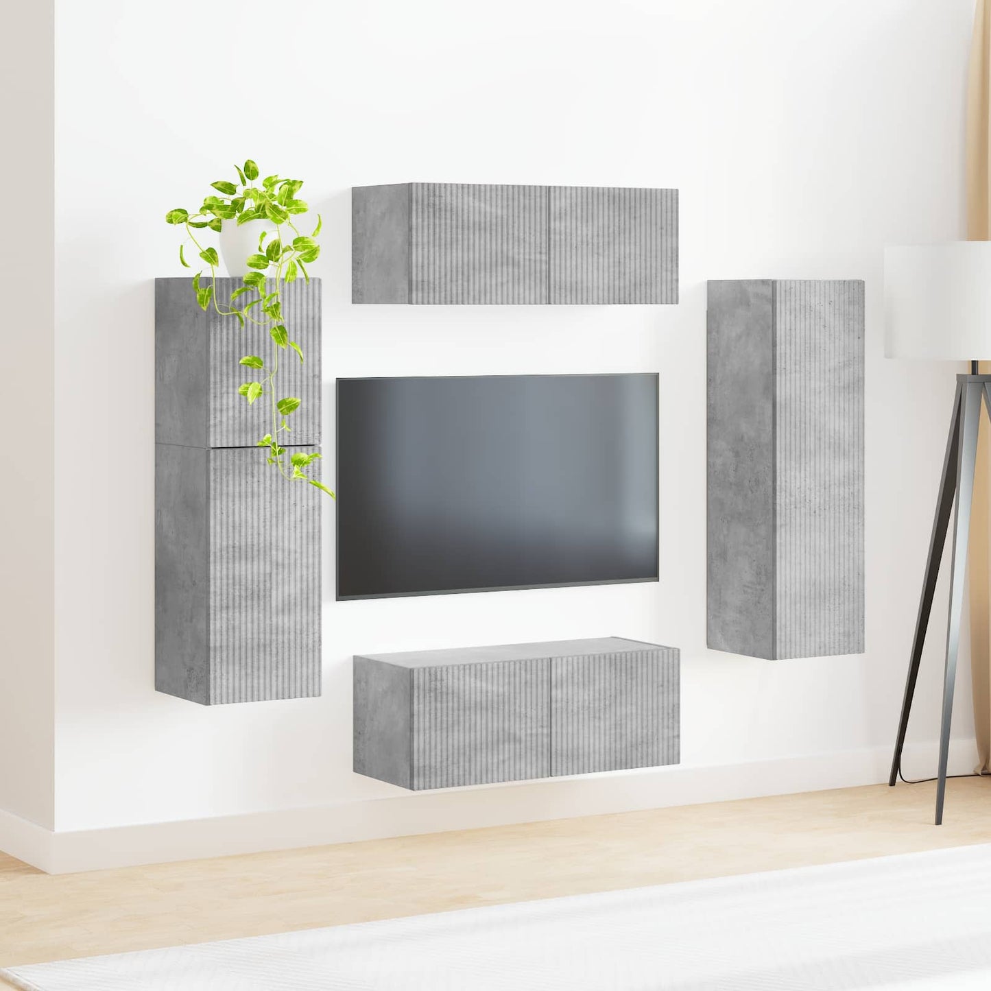 TV Cabinet Set Wall-mounted 4 pcs Concrete Grey Engineered Wood
