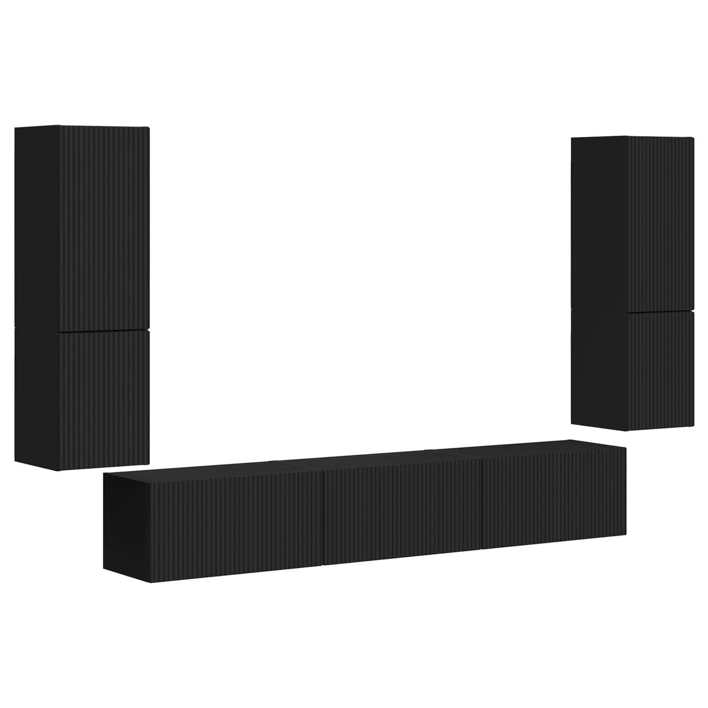 TV Cabinet Set Wall-mounted 4 pcs Black Engineered Wood