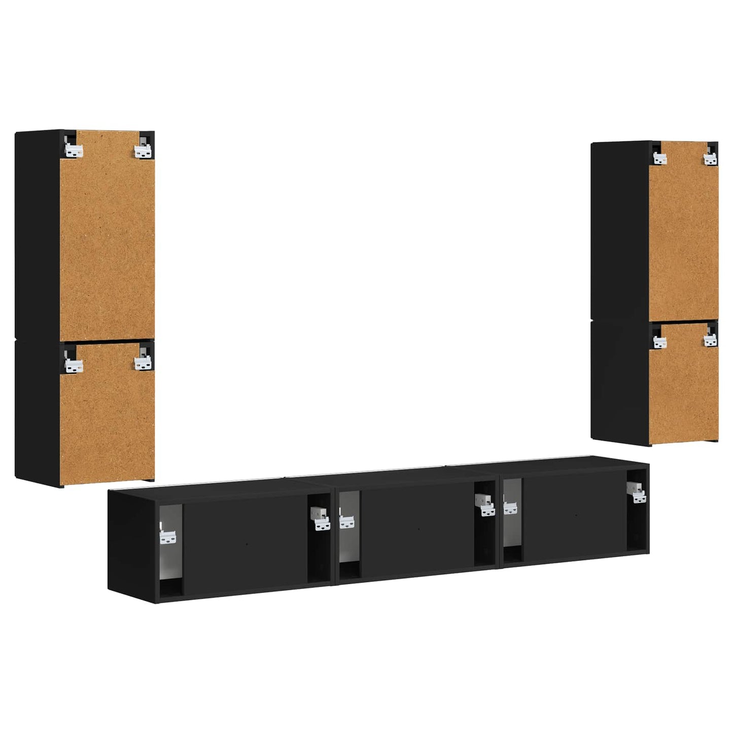TV Cabinet Set Wall-mounted 4 pcs Black Engineered Wood