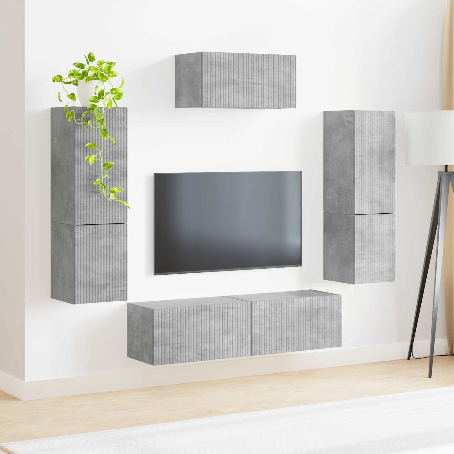 TV Cabinet Set Wall-mounted 4 pcs Concrete Grey Engineered Wood