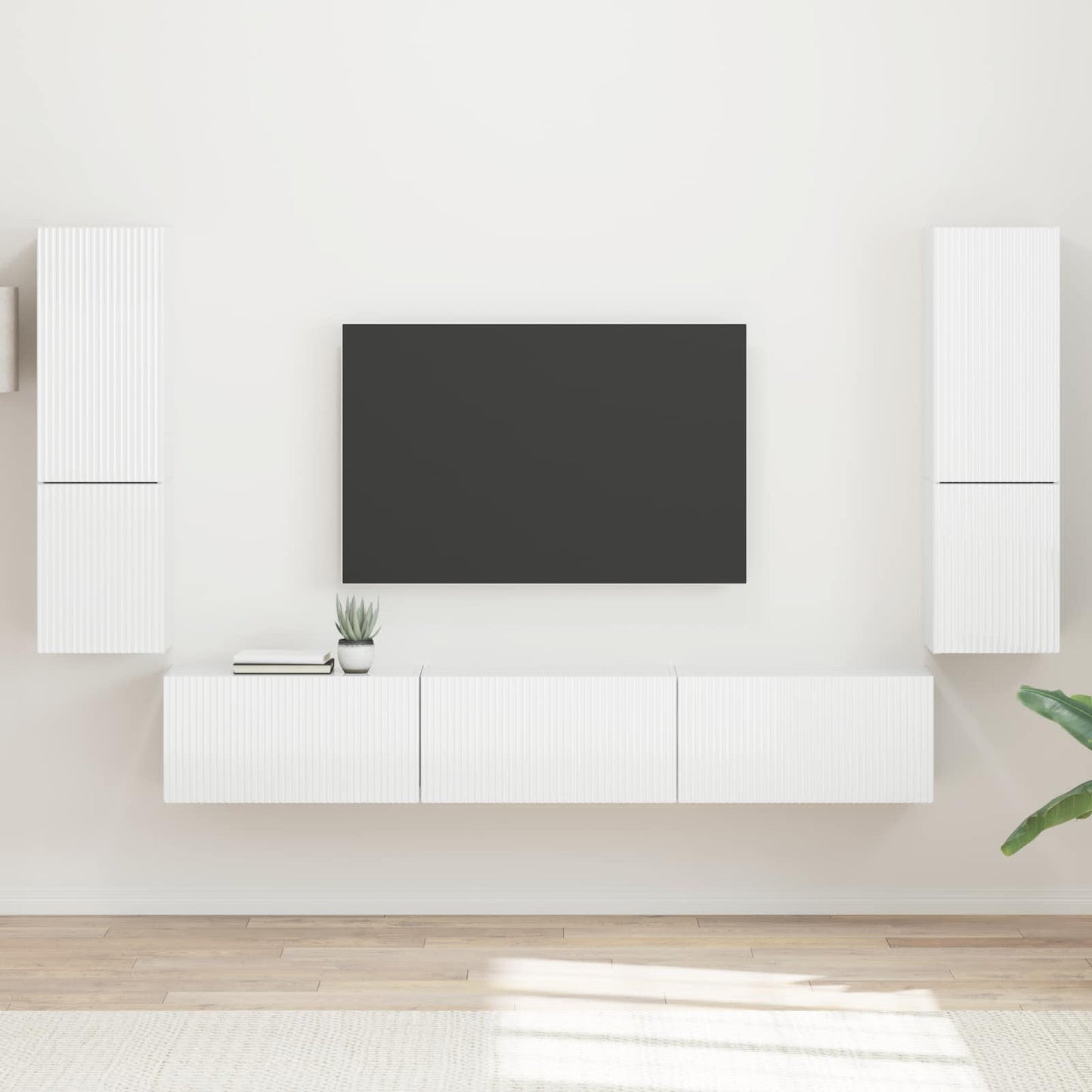 TV Cabinet Set 4 pcs High Gloss White Engineered Wood