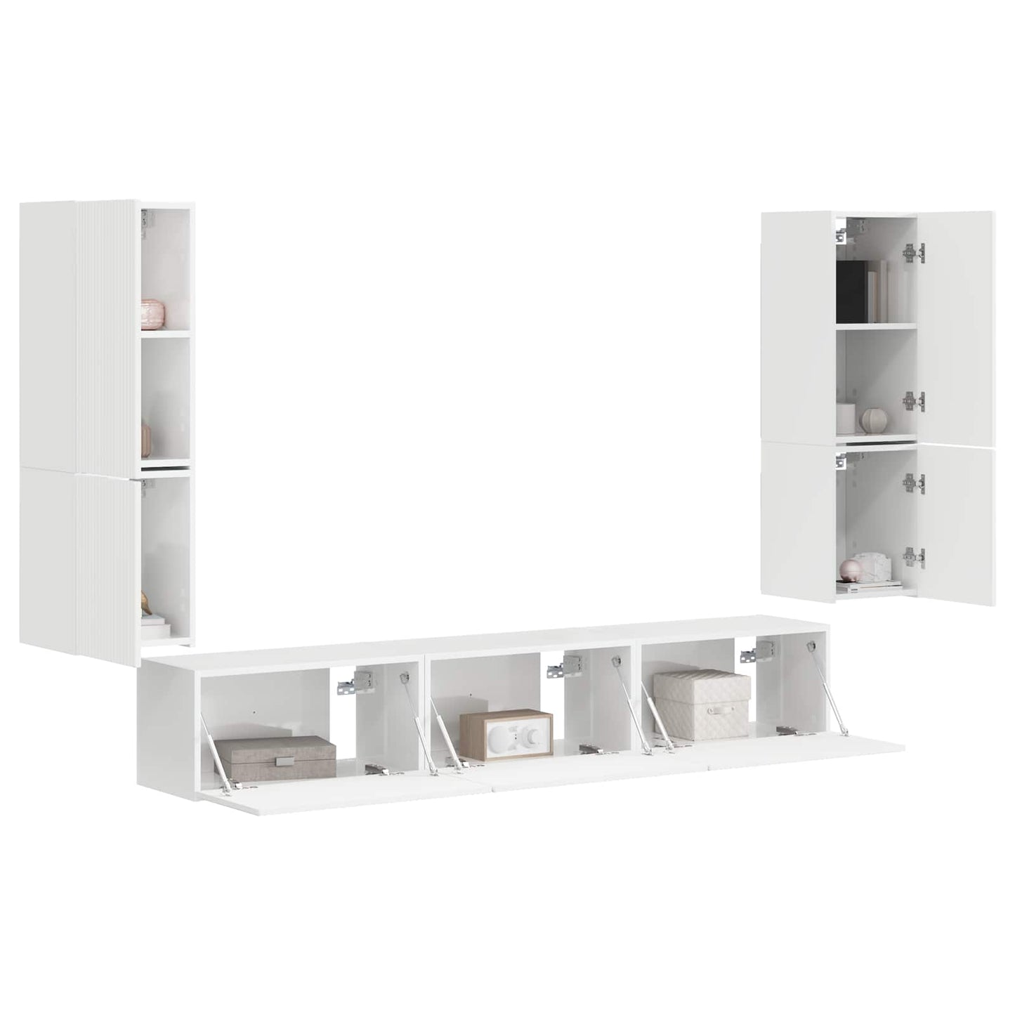 TV Cabinet Set 4 pcs High Gloss White Engineered Wood