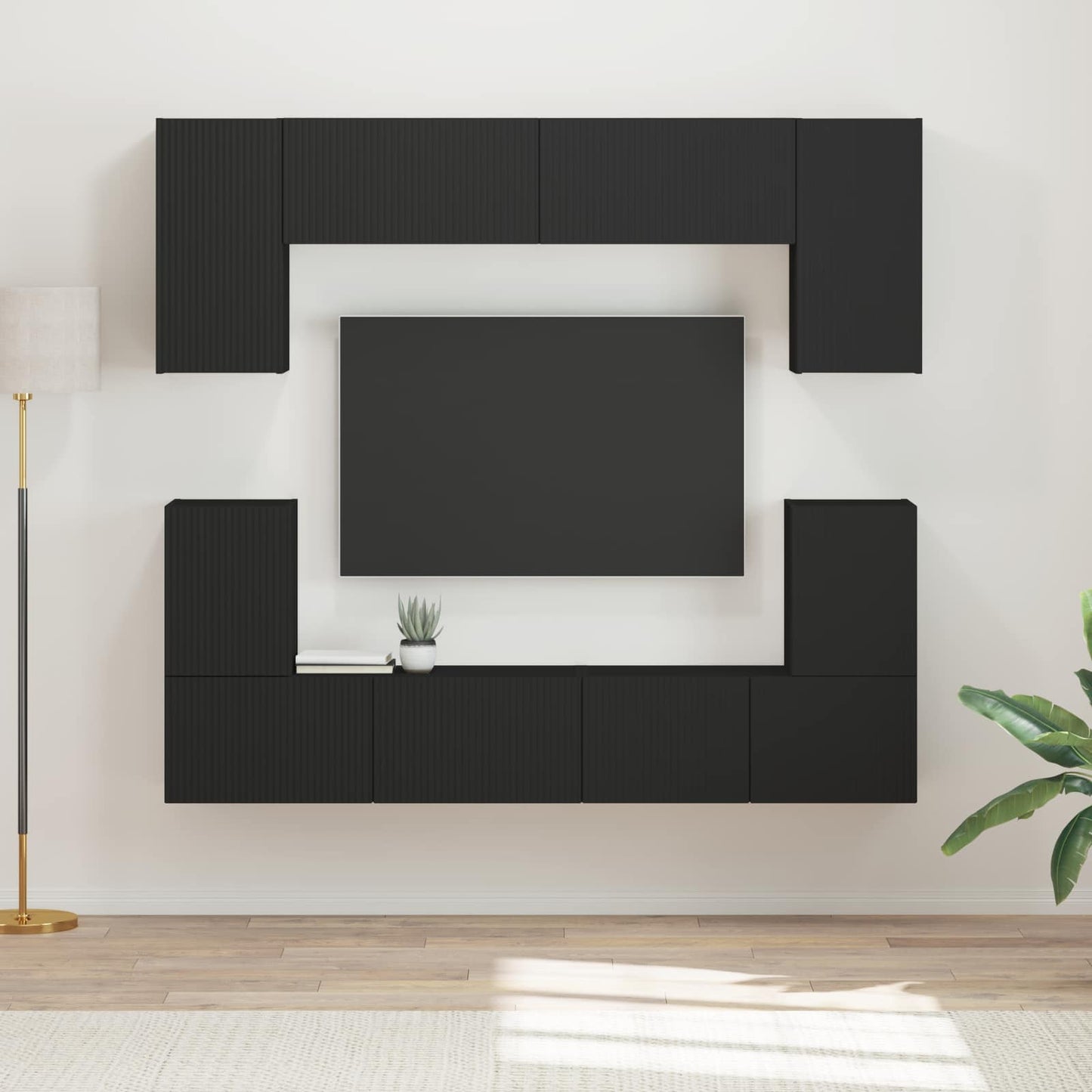 TV Cabinet Set 5 pcs Black Engineered Wood