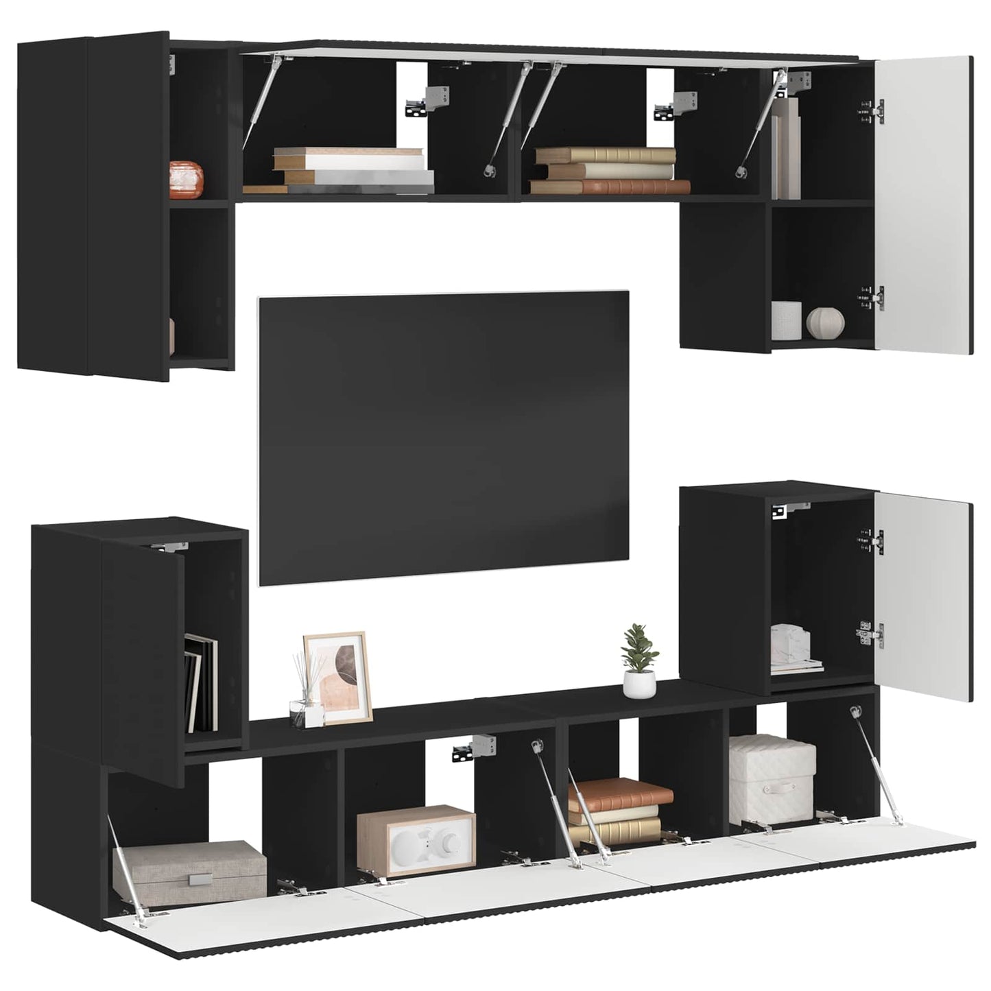 TV Cabinet Set 5 pcs Black Engineered Wood