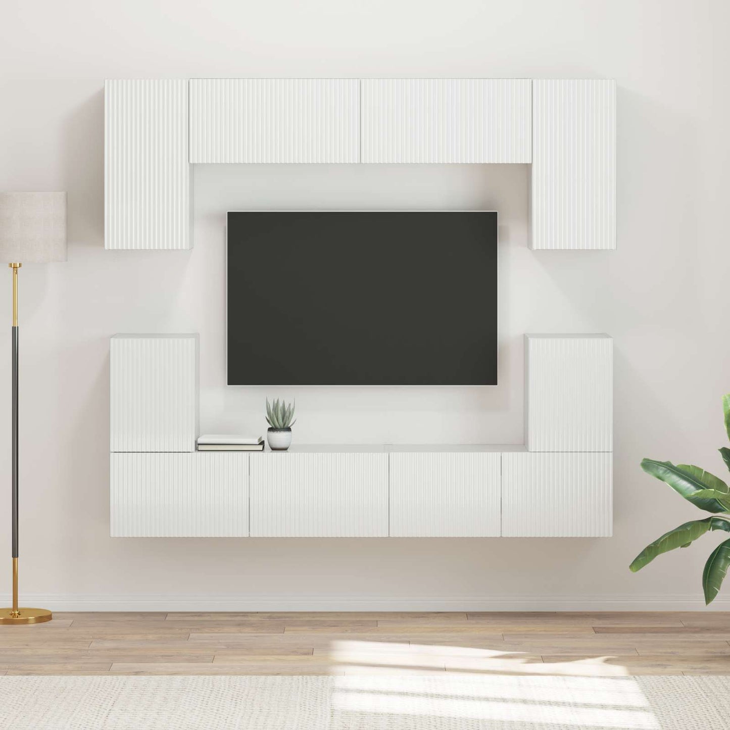 TV Cabinet Set 5 pcs High Gloss White Engineered Wood