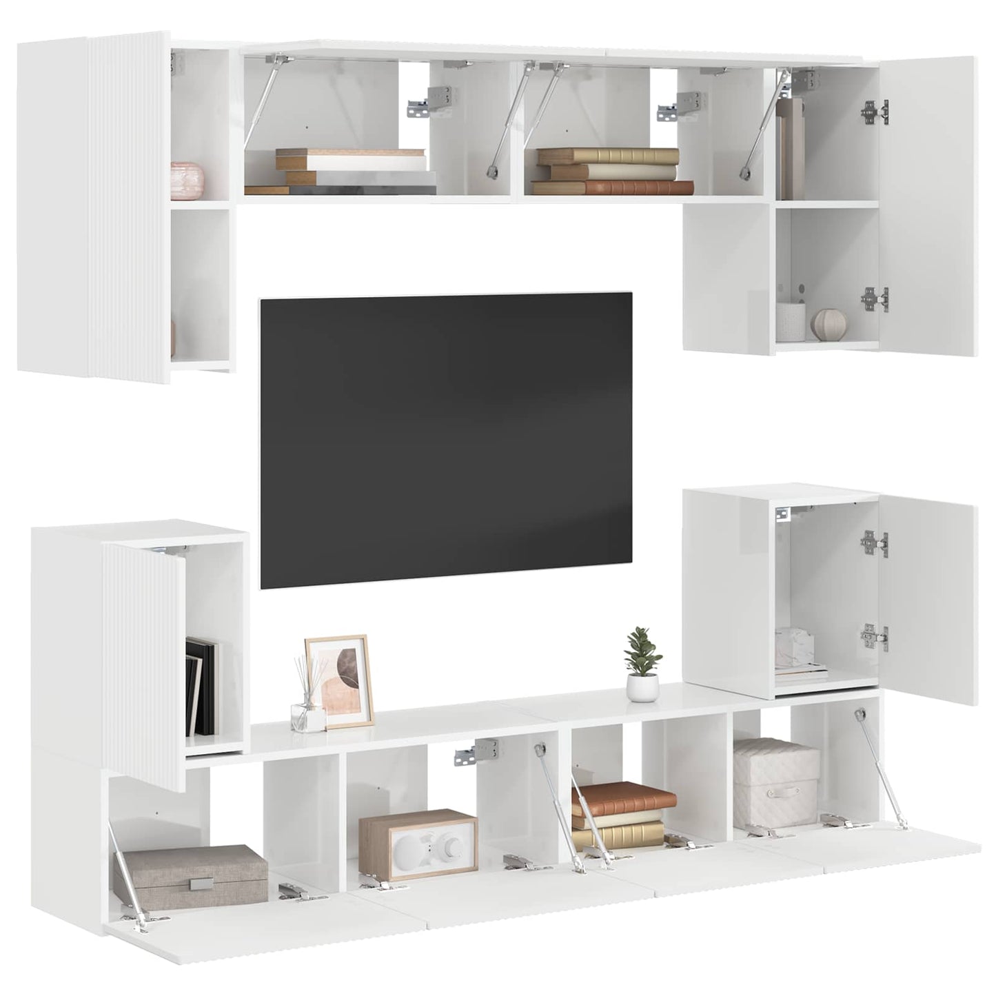 TV Cabinet Set 5 pcs High Gloss White Engineered Wood