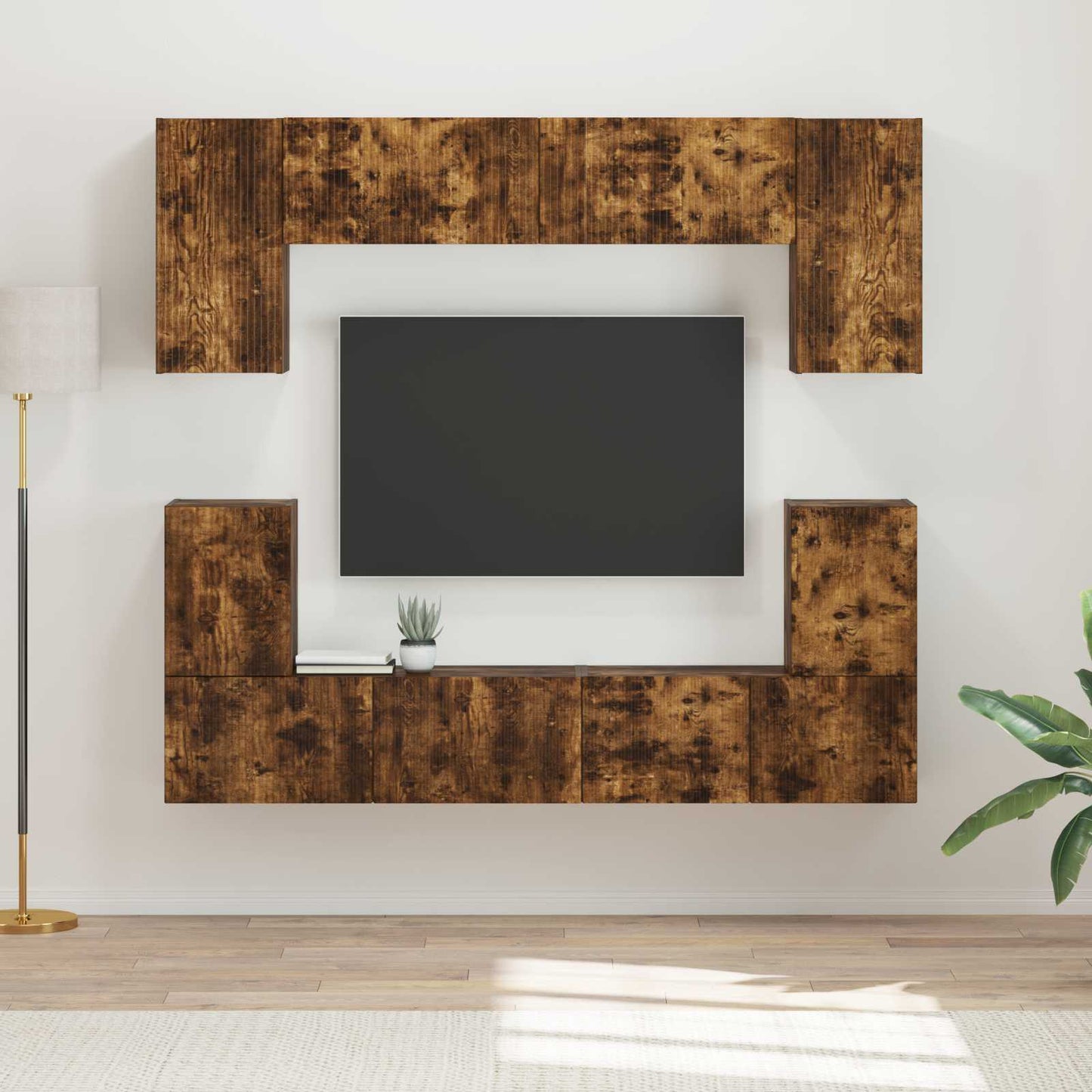 TV Cabinet Set Wall-mounted 5 pcs Smoked Oak Engineered Wood