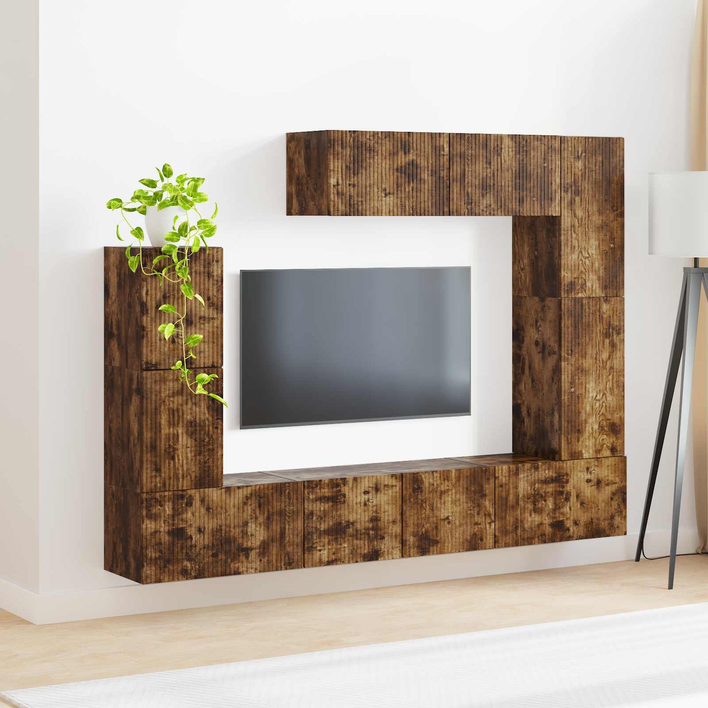 TV Cabinet Set Wall-mounted 5 pcs Smoked Oak Engineered Wood