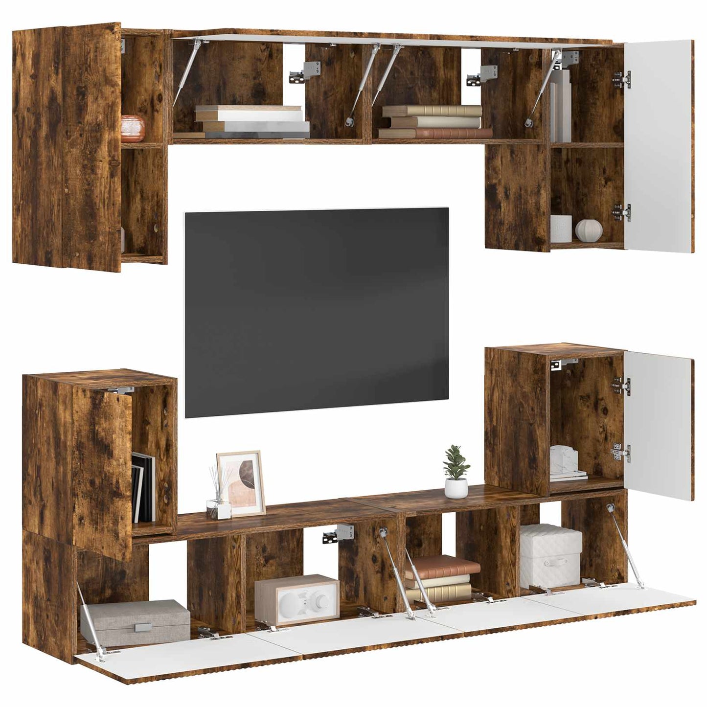 TV Cabinet Set Wall-mounted 5 pcs Smoked Oak Engineered Wood