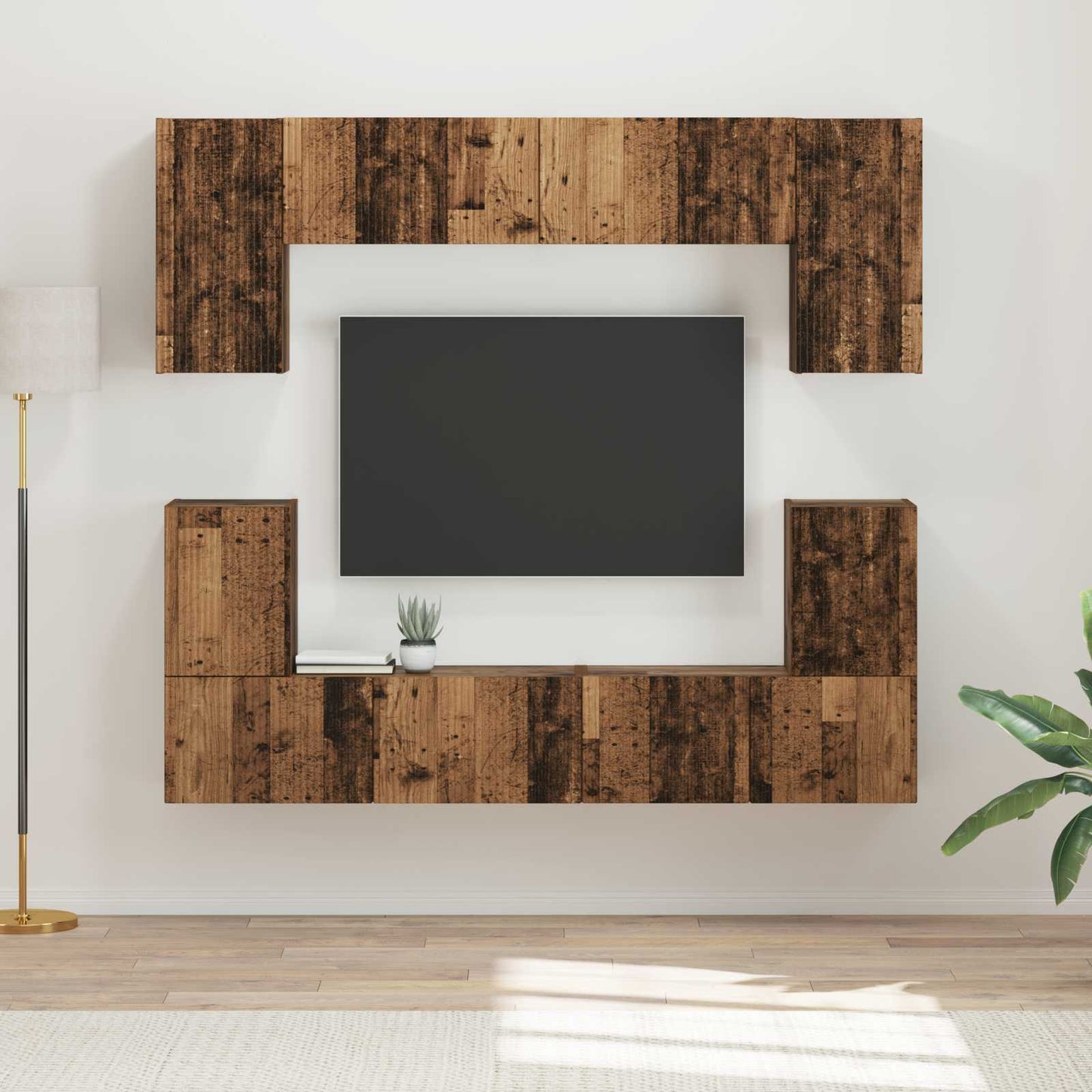 TV Cabinet Set Wall-mounted 5 pcs Old Wood Engineered Wood