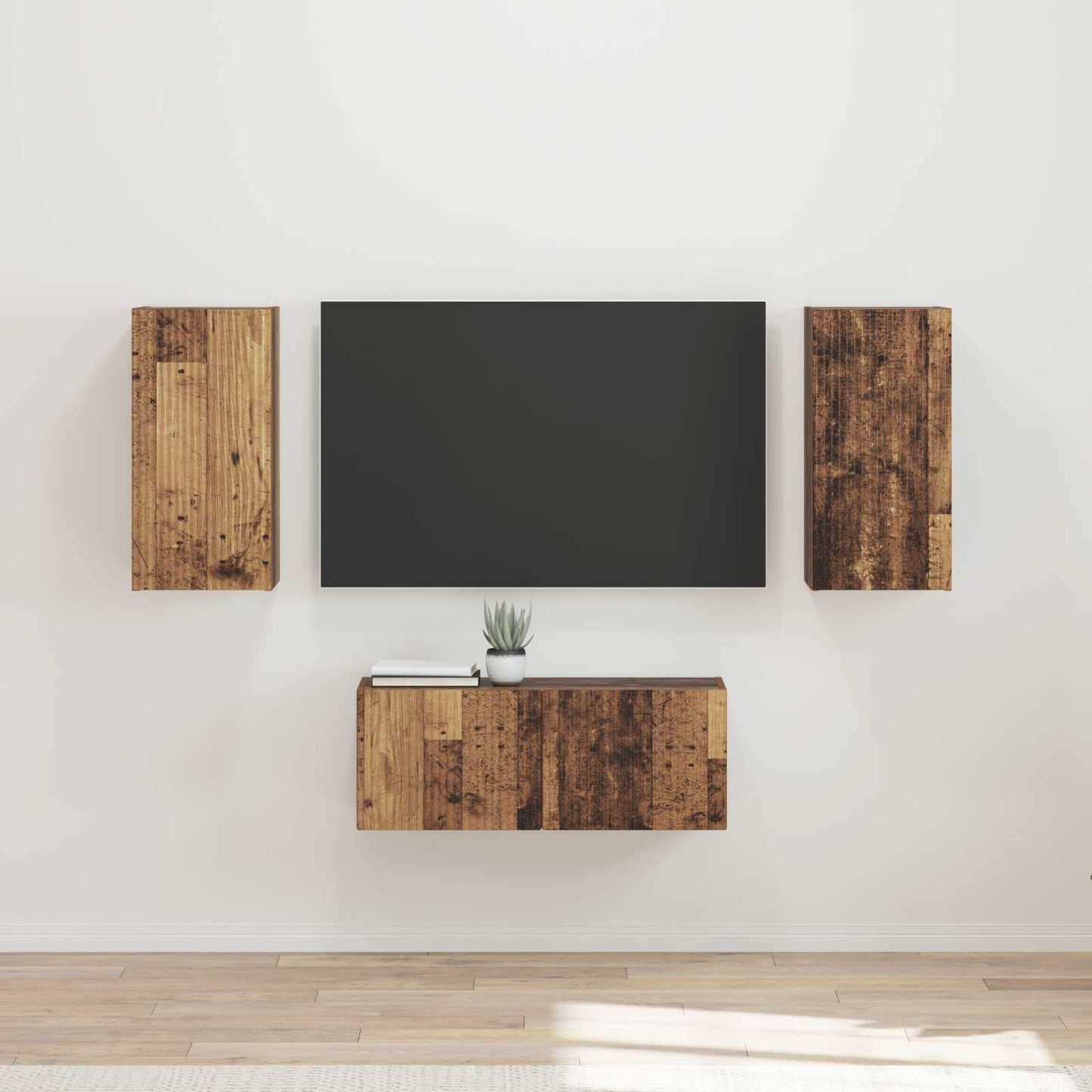 TV Cabinet Set Wall-mounted 6 pcs Old Wood Engineered Wood