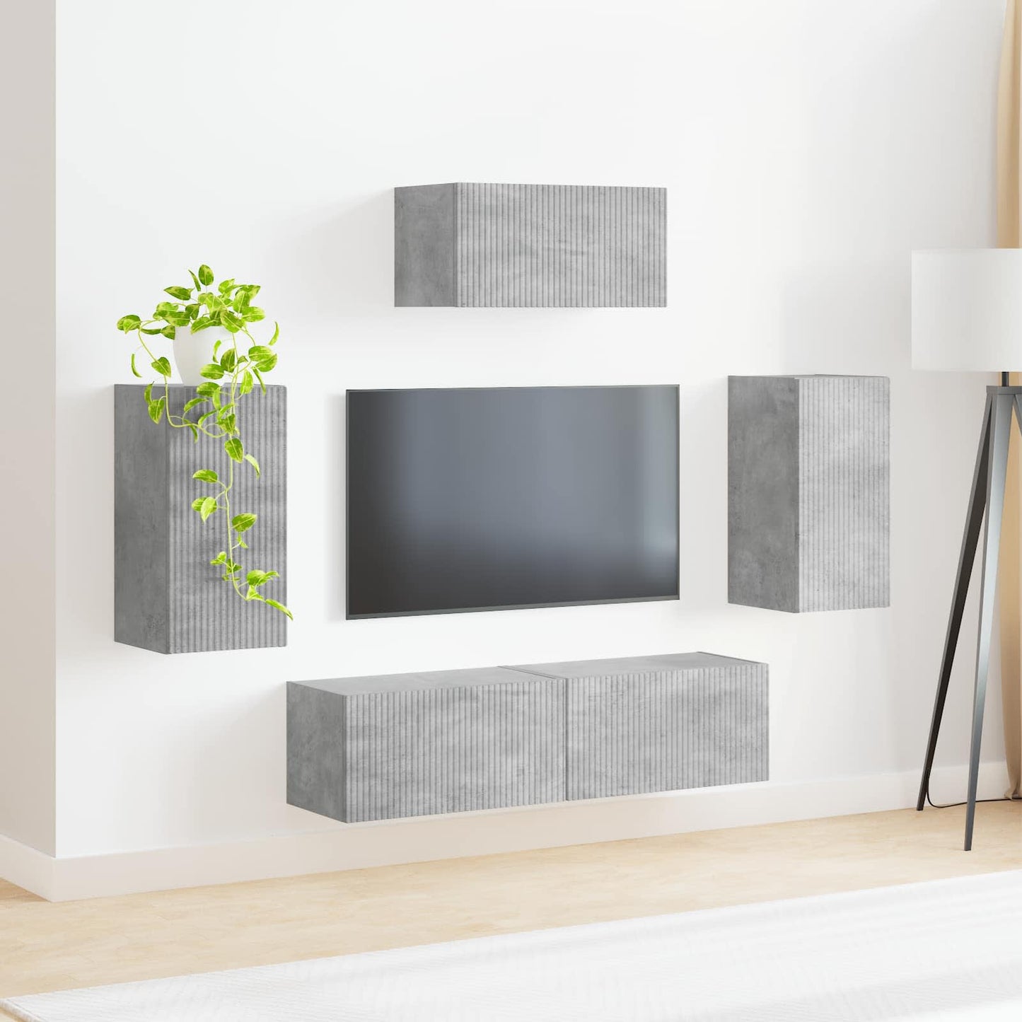 TV Cabinet Set Wall-mounted 5 pcs Concrete Grey Engineered Wood