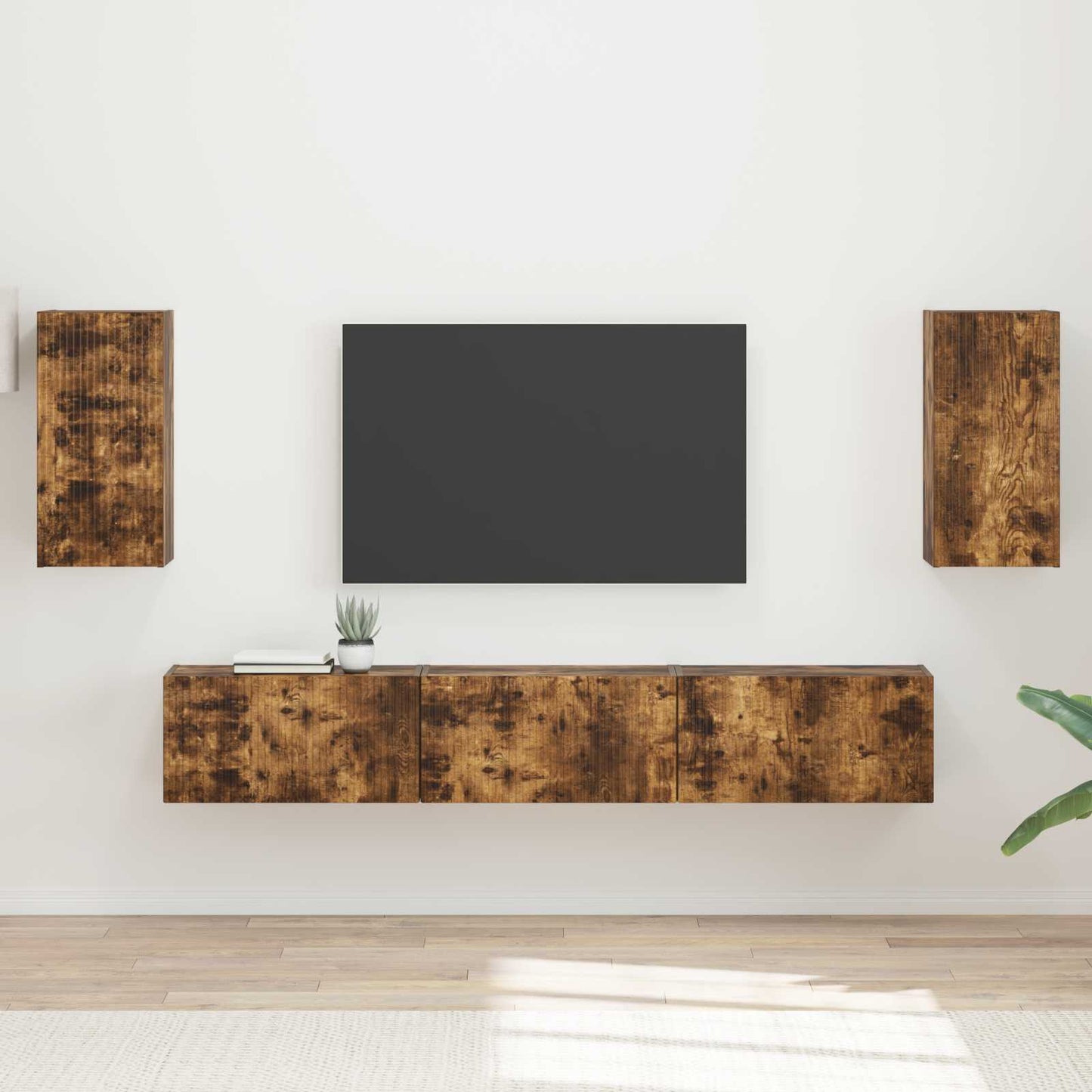 TV Cabinet Set Wall-mounted 5 pcs Smoked Oak Engineered Wood