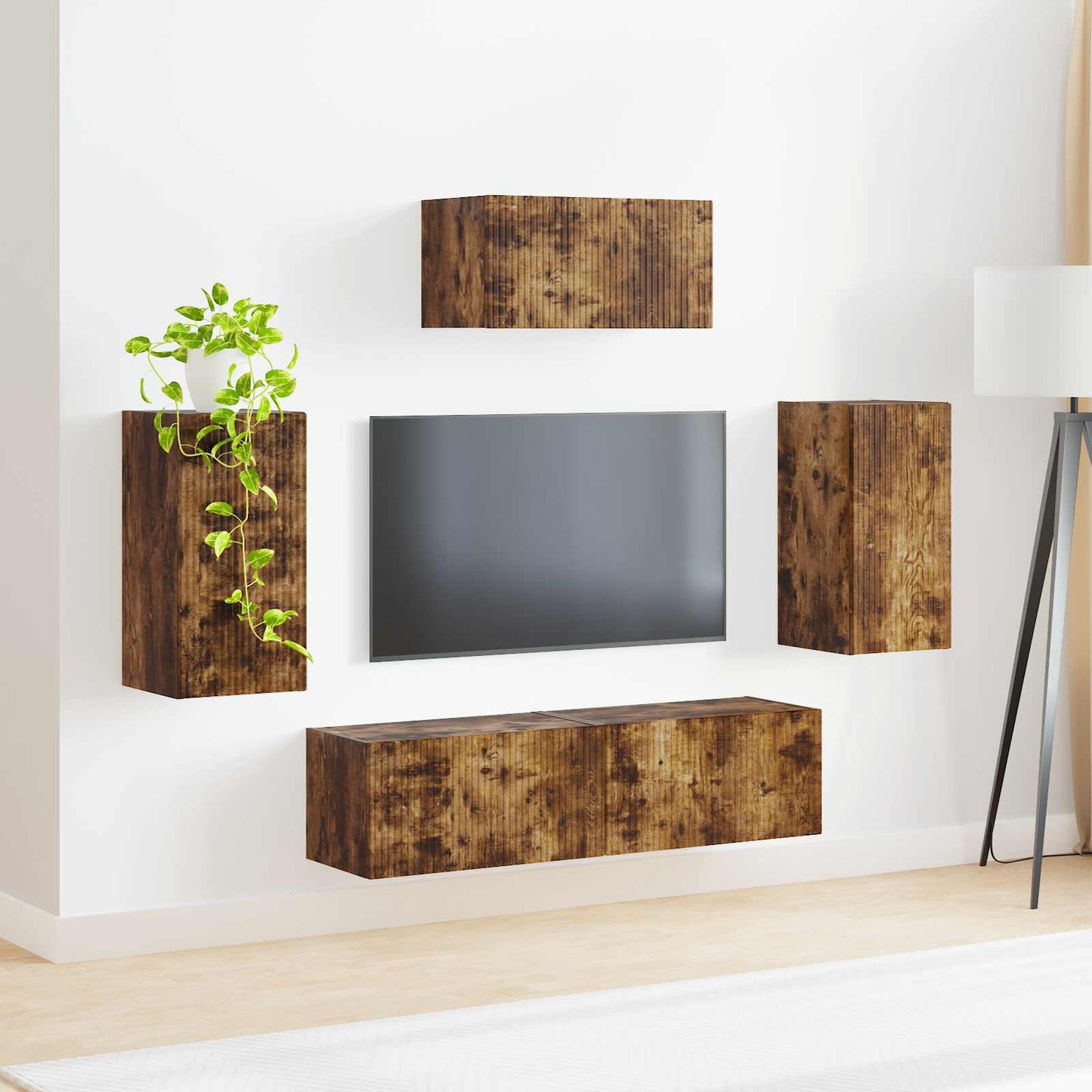 TV Cabinet Set Wall-mounted 5 pcs Smoked Oak Engineered Wood