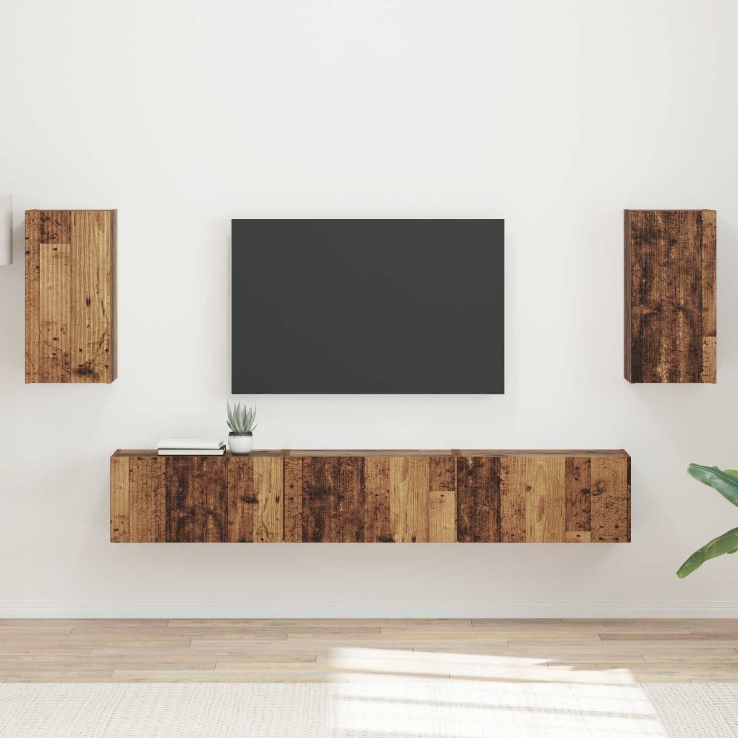 TV Cabinet Set Wall-mounted 5 pcs Old Wood Engineered Wood