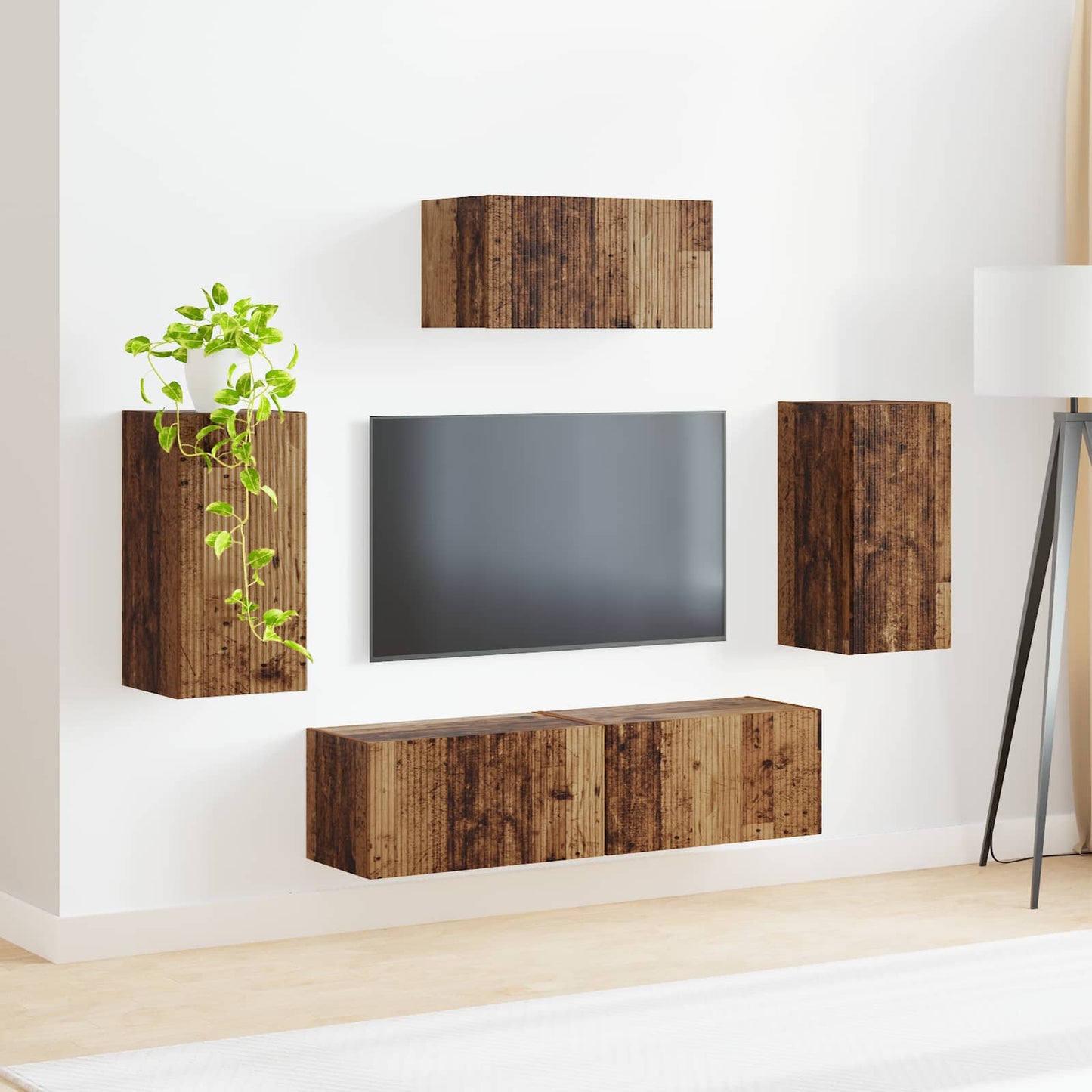 TV Cabinet Set Wall-mounted 5 pcs Old Wood Engineered Wood