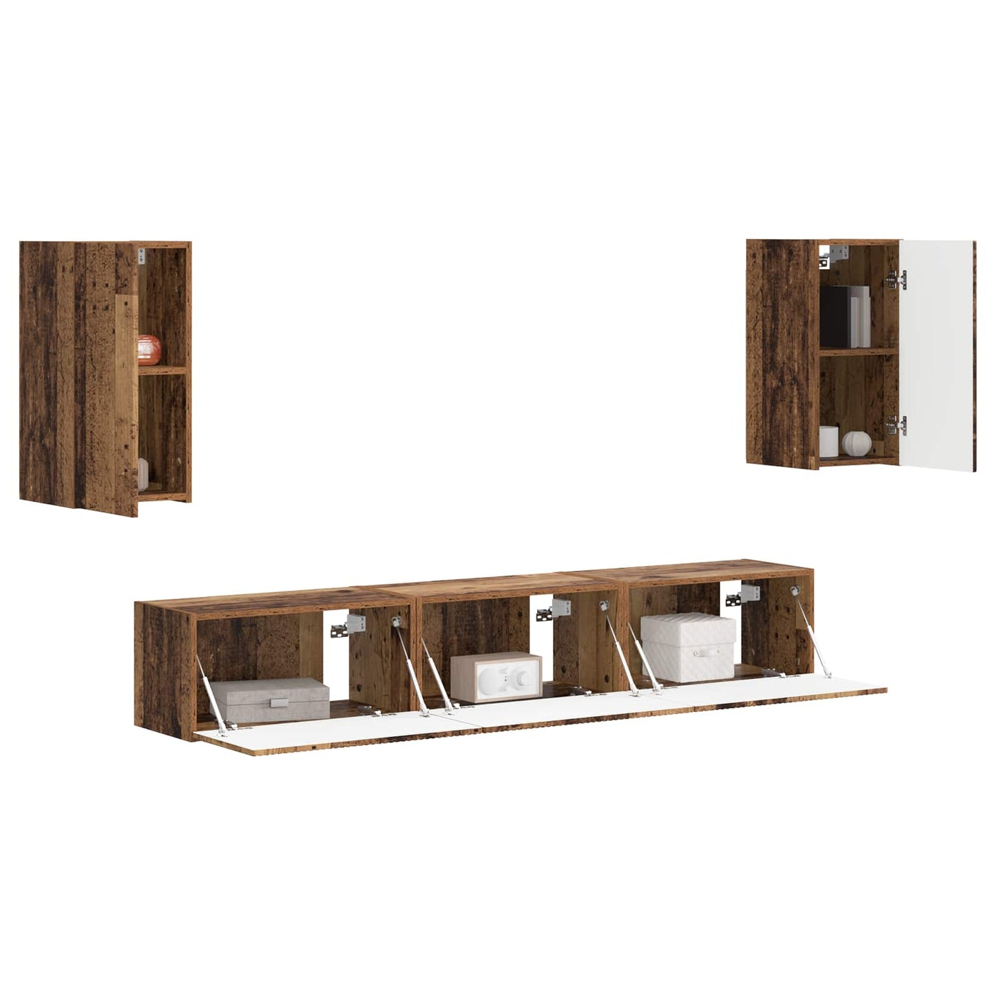 TV Cabinet Set Wall-mounted 5 pcs Old Wood Engineered Wood