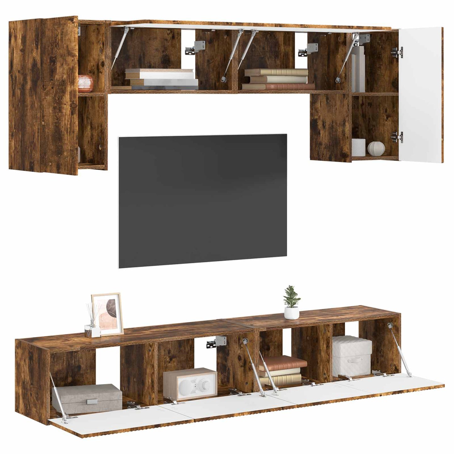 TV Cabinet Set 4 pcs Smoked Oak Engineered Wood