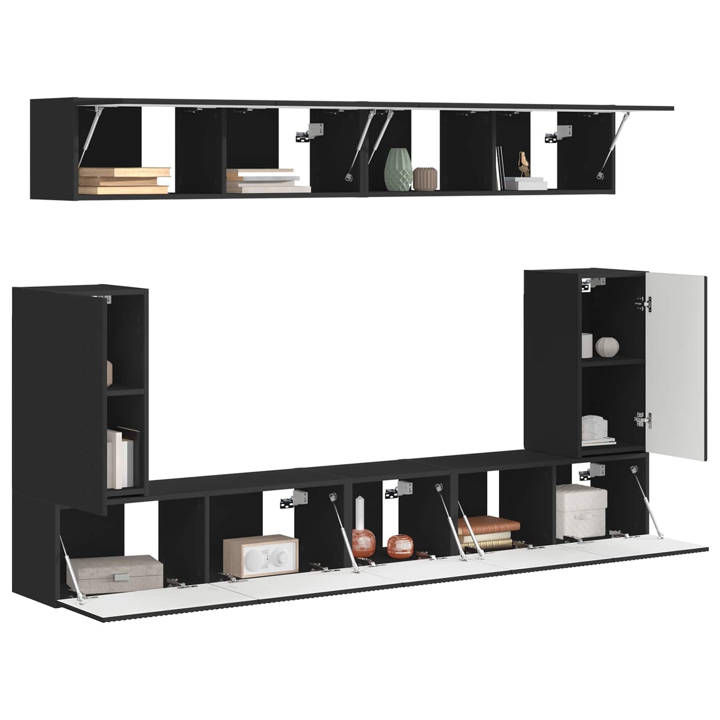 TV Cabinet Set 5 pcs Black Engineered Wood