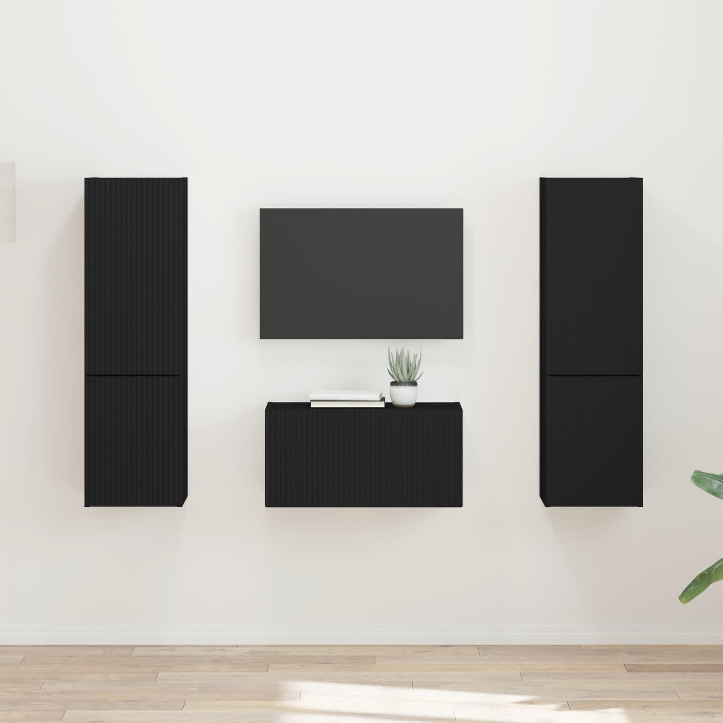 TV Cabinet Set 5 pcs Black Engineered Wood