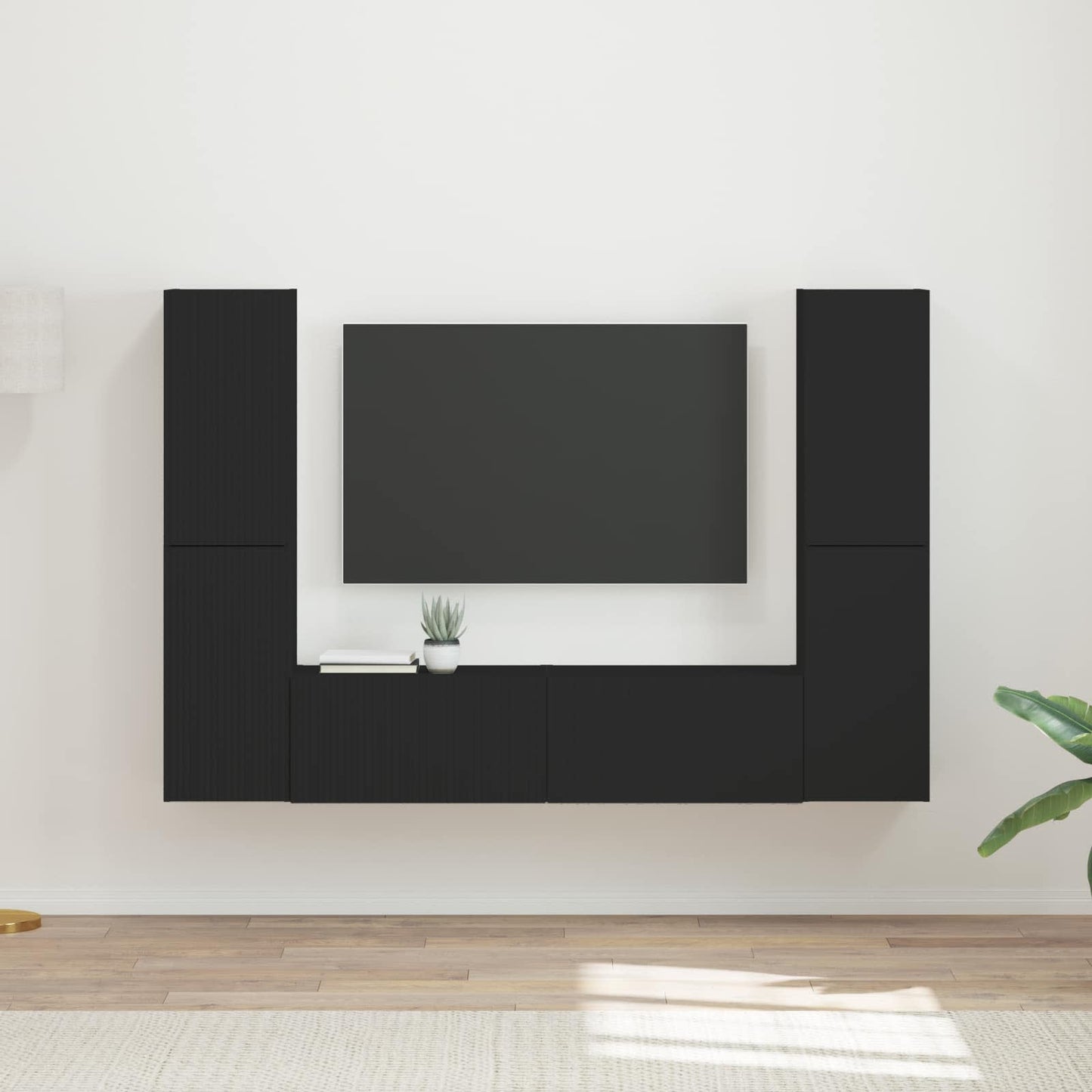 TV Cabinet Set 6 pcs Black Engineered Wood