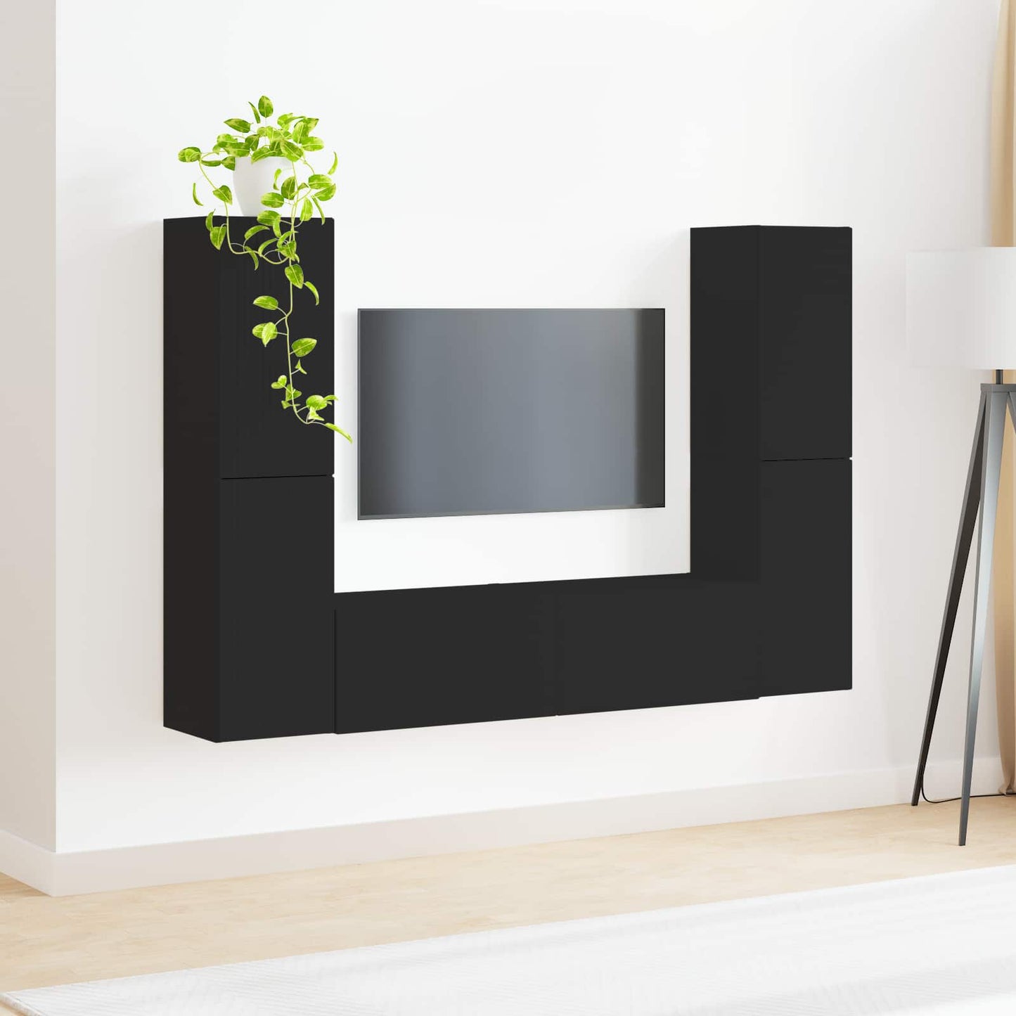 TV Cabinet Set 6 pcs Black Engineered Wood