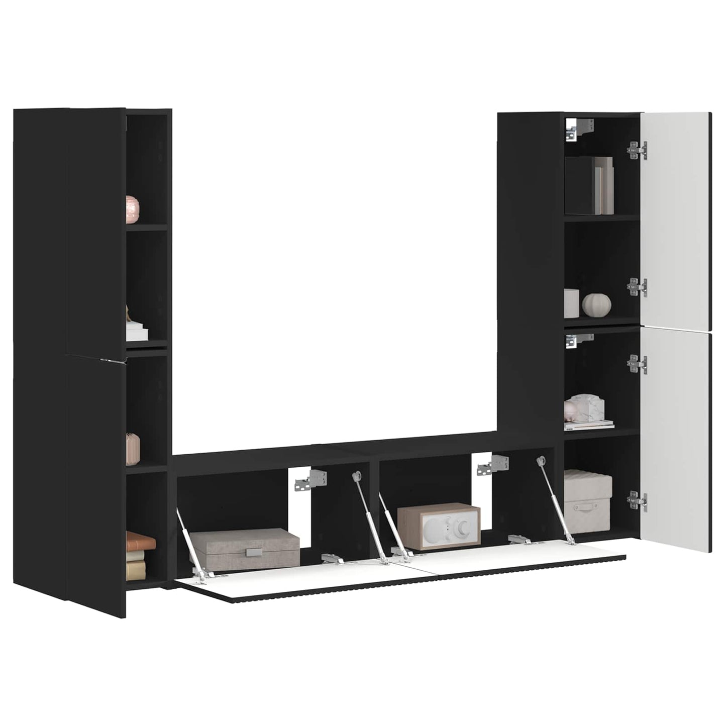TV Cabinet Set 6 pcs Black Engineered Wood