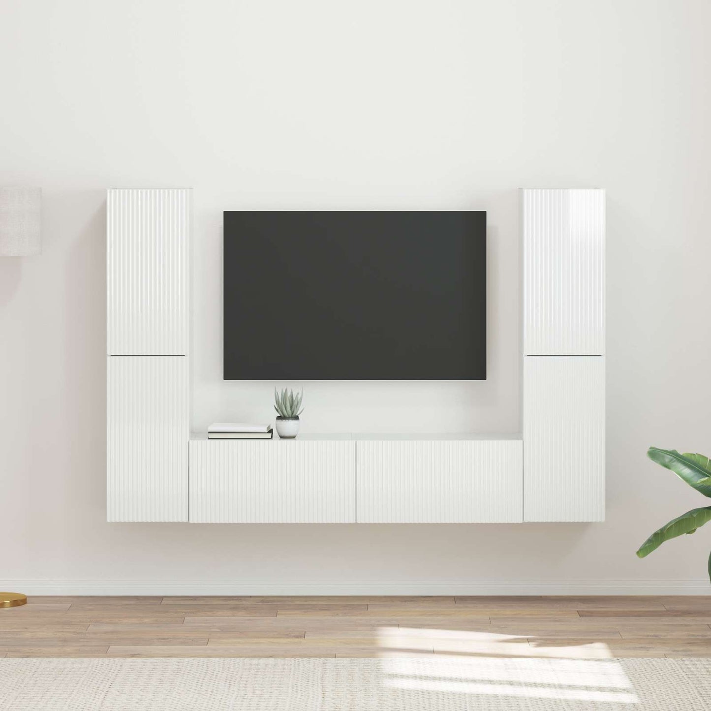 TV Cabinet Set 6 pcs High Gloss White Engineered Wood