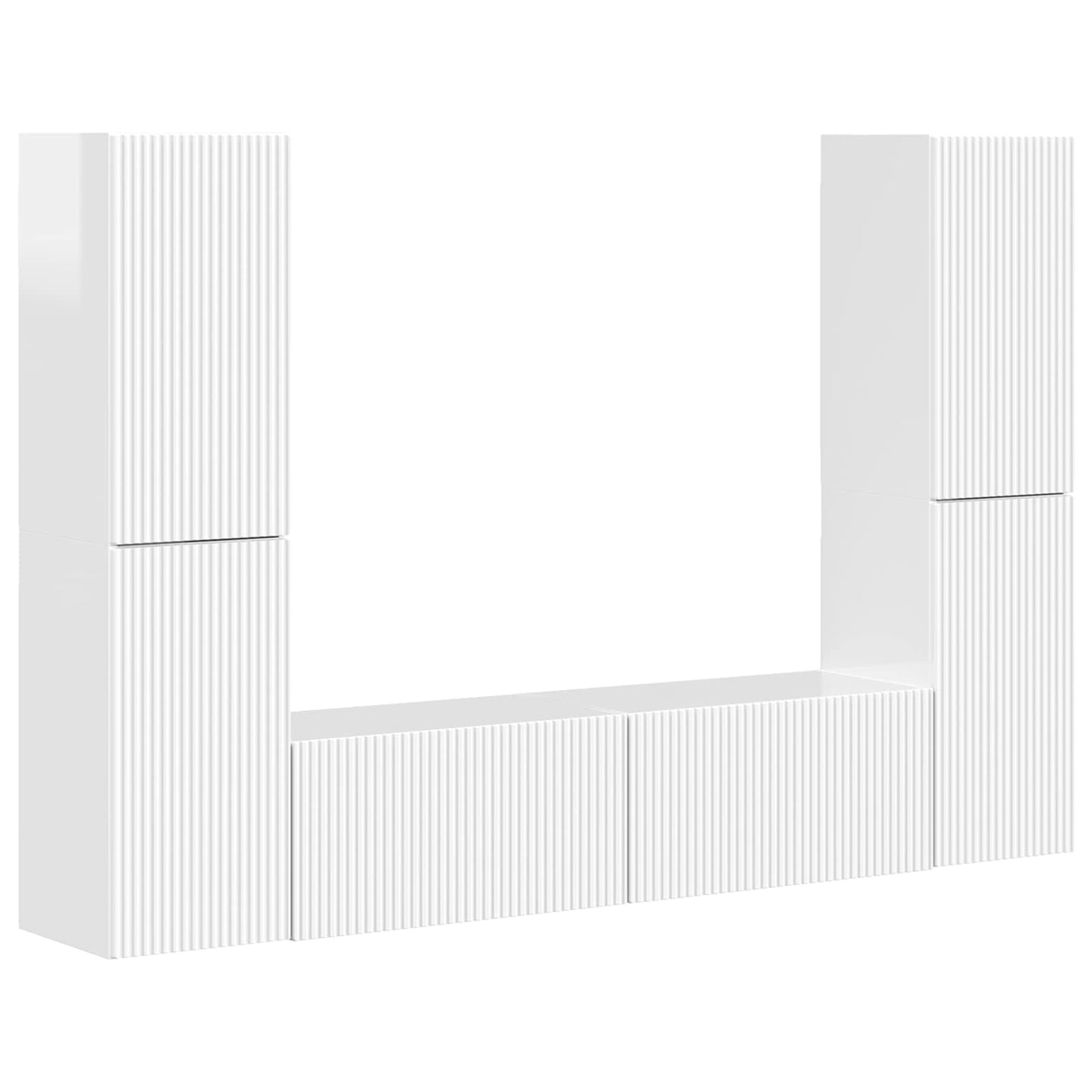 TV Cabinet Set 6 pcs High Gloss White Engineered Wood