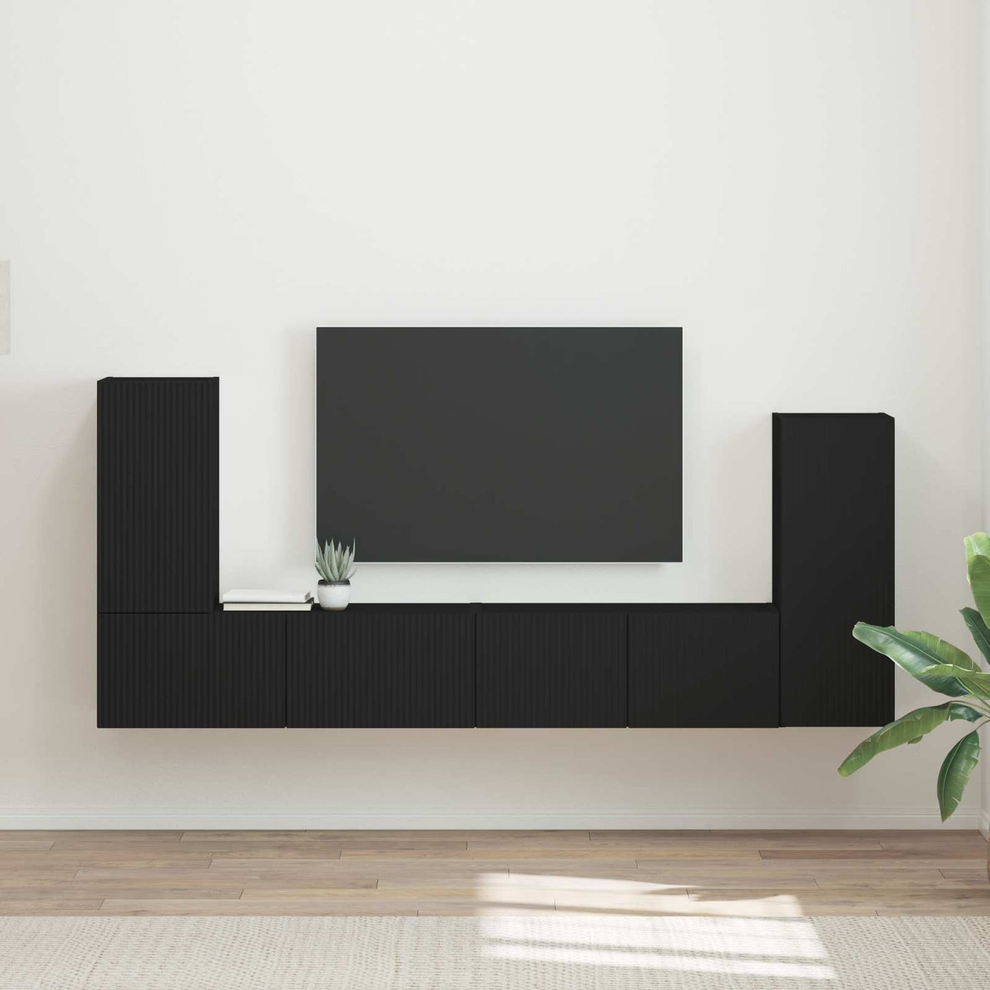 TV Cabinet Set 4 pcs Black Engineered Wood