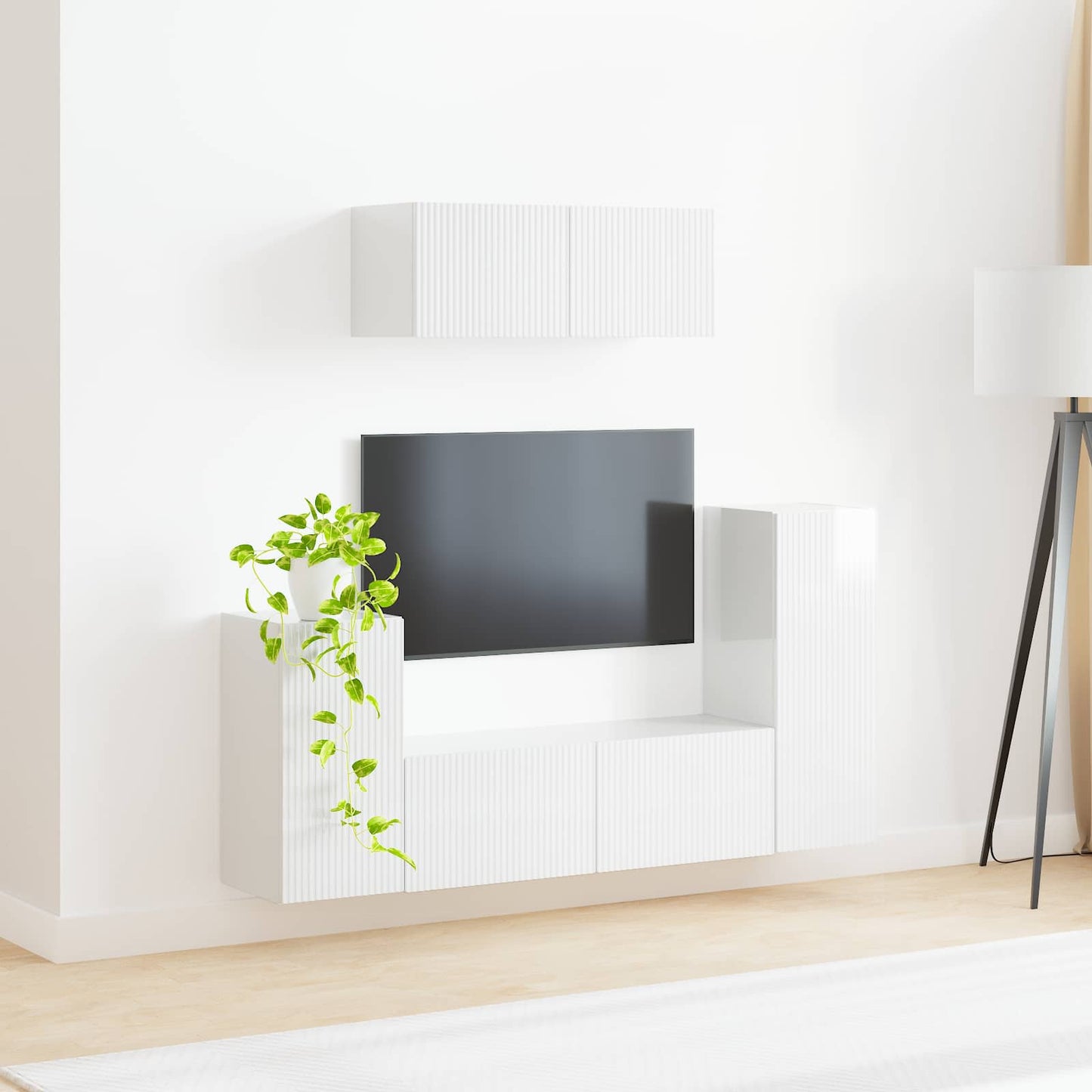 TV Cabinet Set 4 pcs High Gloss White Engineered Wood
