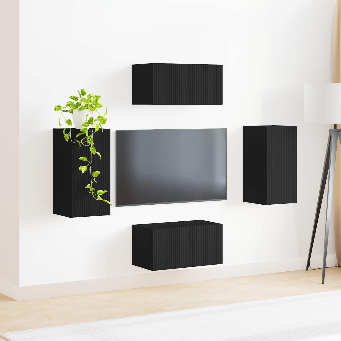 TV Cabinet Set 4 pcs Black Engineered Wood