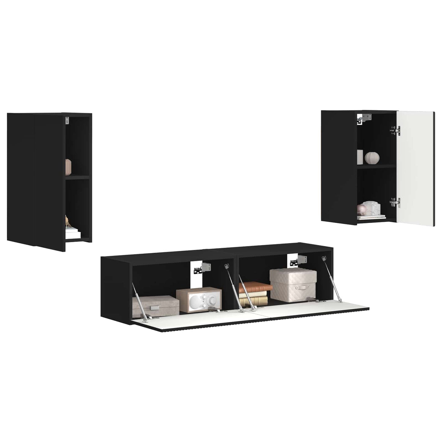 TV Cabinet Set 4 pcs Black Engineered Wood