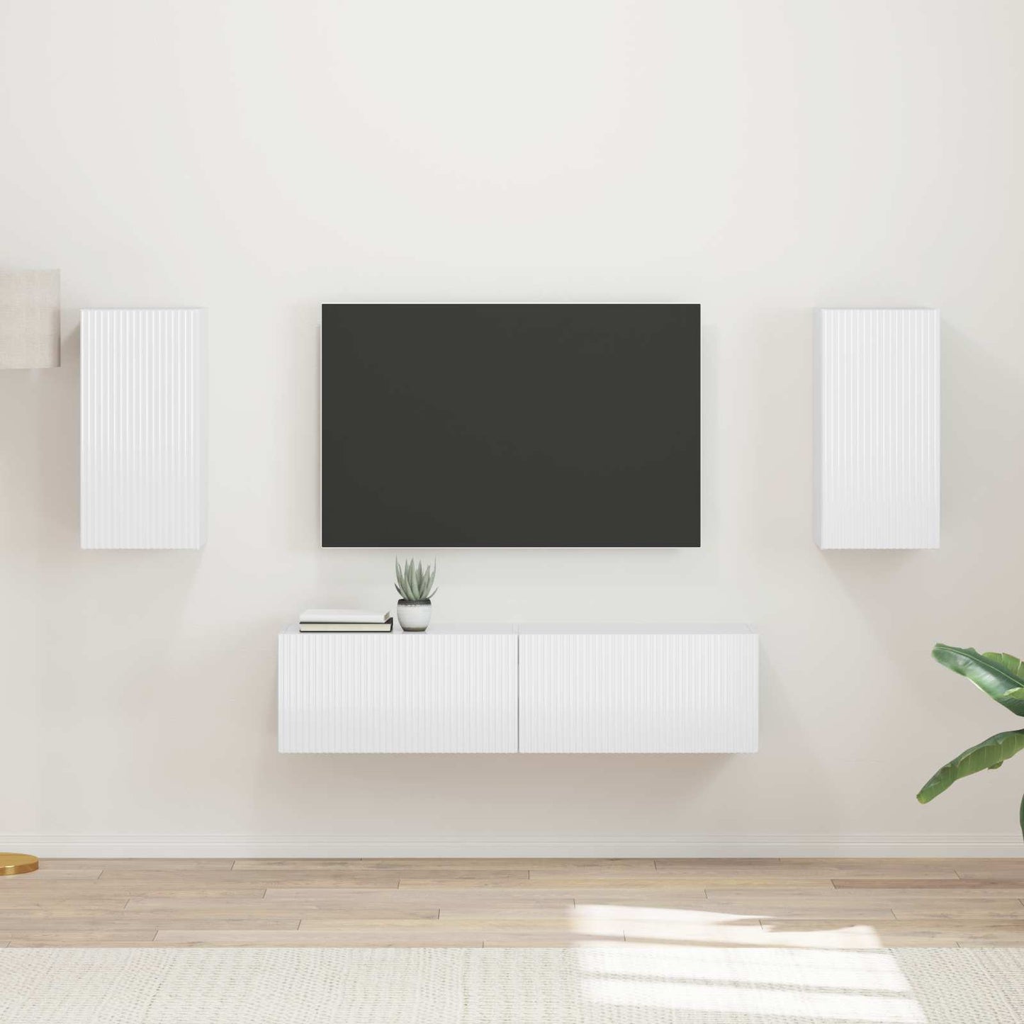 TV Cabinet Set 4 pcs High Gloss White Engineered Wood