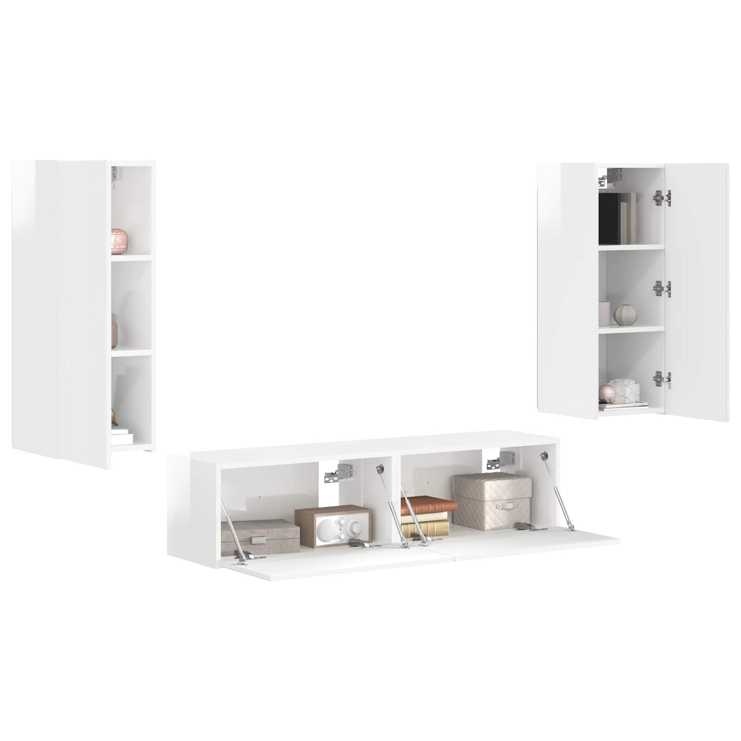 TV Cabinet Set 4 pcs High Gloss White Engineered Wood