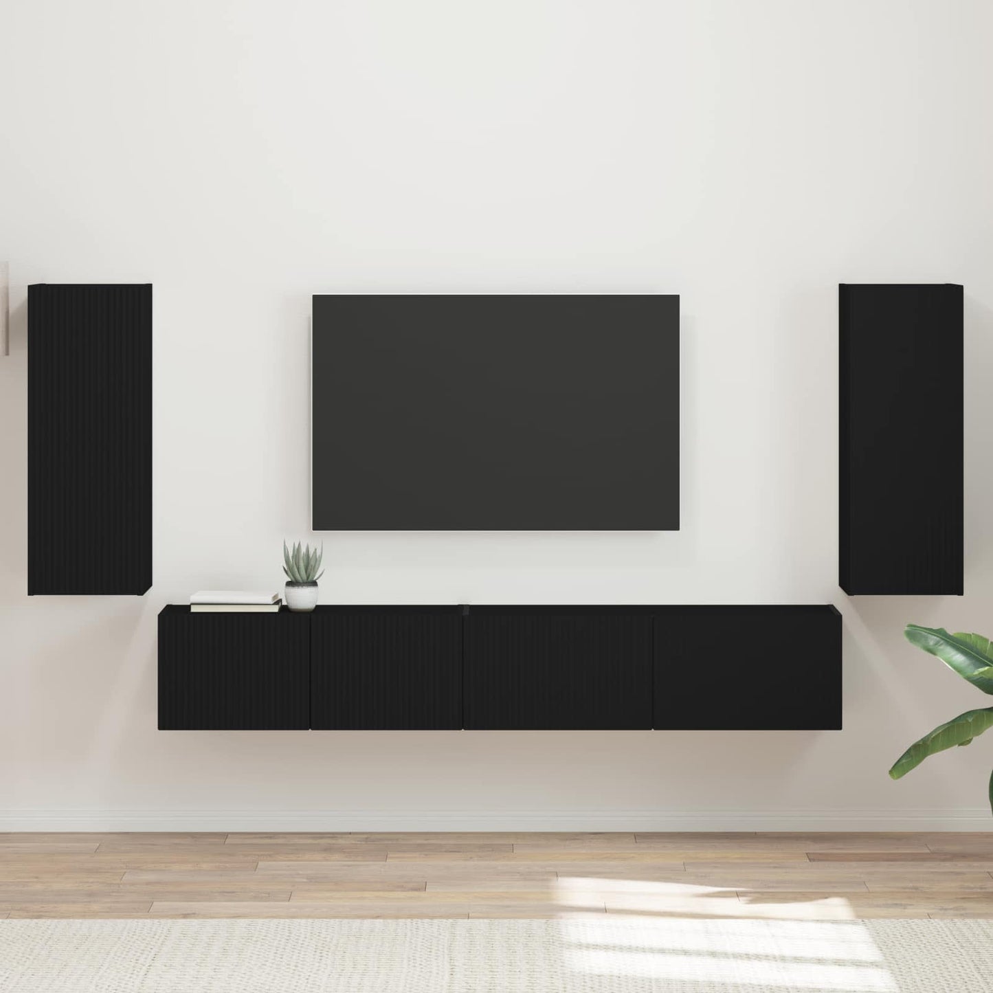 TV Cabinet Set 4 pcs Black Engineered Wood