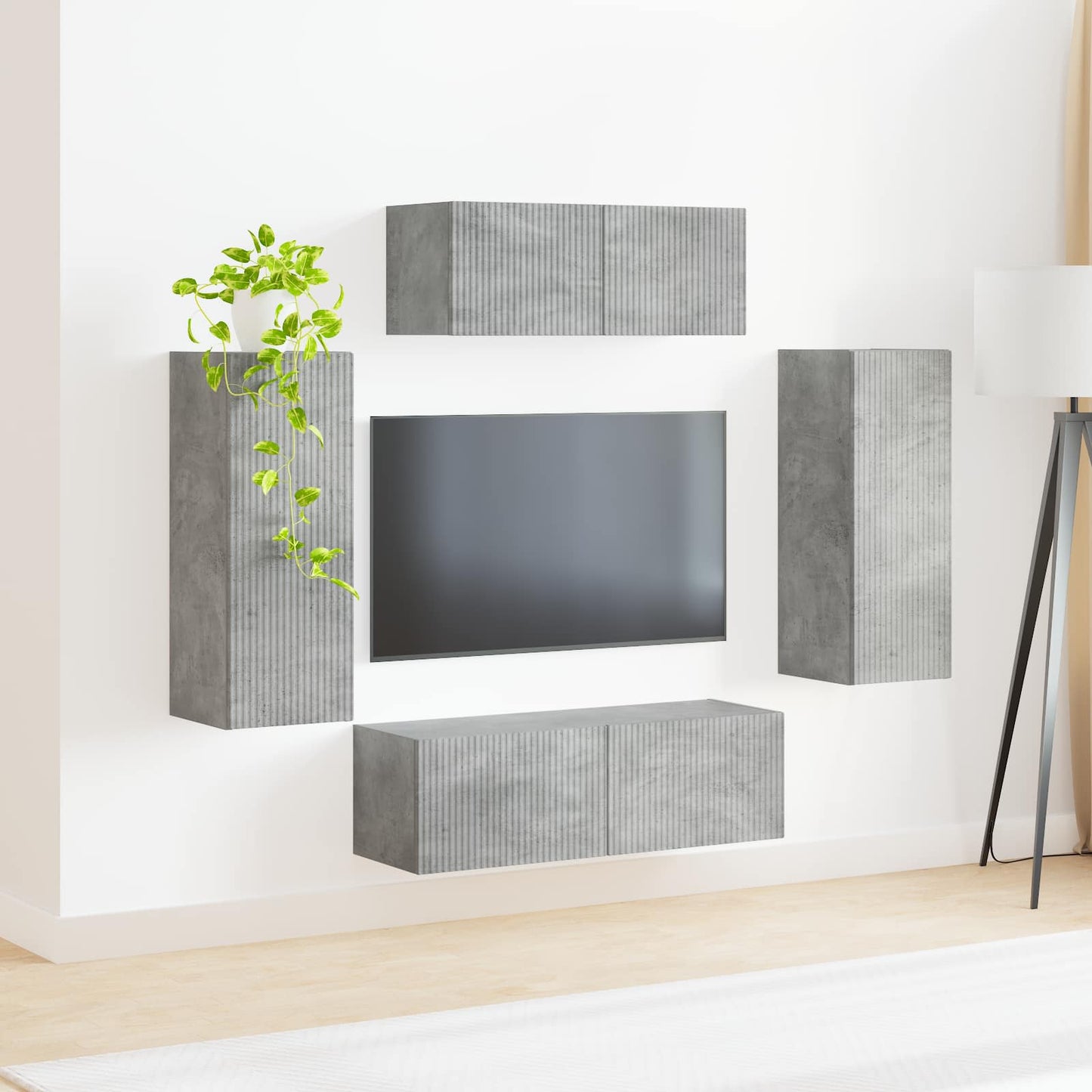 TV Cabinet Set 4 pcs Concrete Grey Engineered Wood