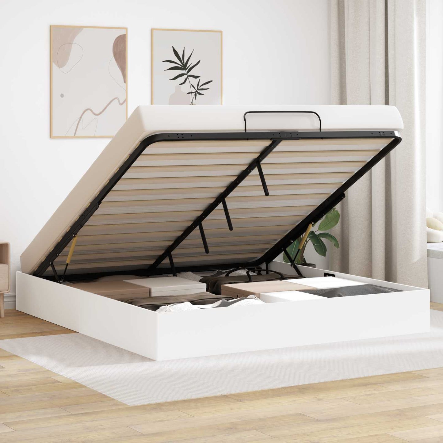 Ottoman Bed Frame White 203 x 180 x 25 cm Engineered Wood