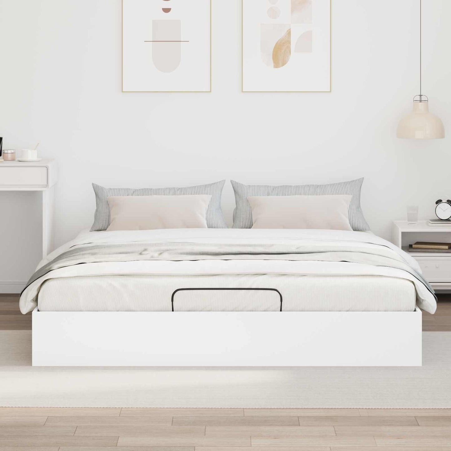 Ottoman Bed Frame White 203 x 180 x 25 cm Engineered Wood