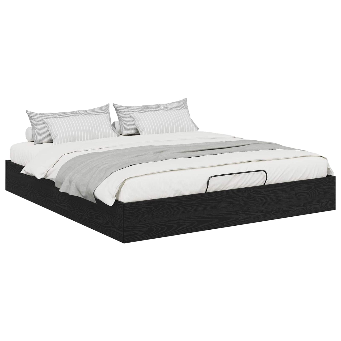 Ottoman Bed Frame Black Oak 203 x 180 x 25 cm Engineered Wood