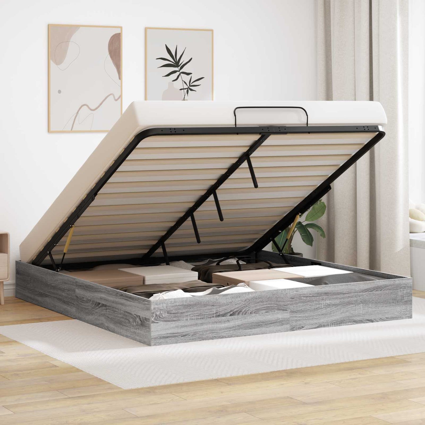 Ottoman Bed Frame Grey Sonoma 203 x 180 x 25 cm Engineered Wood